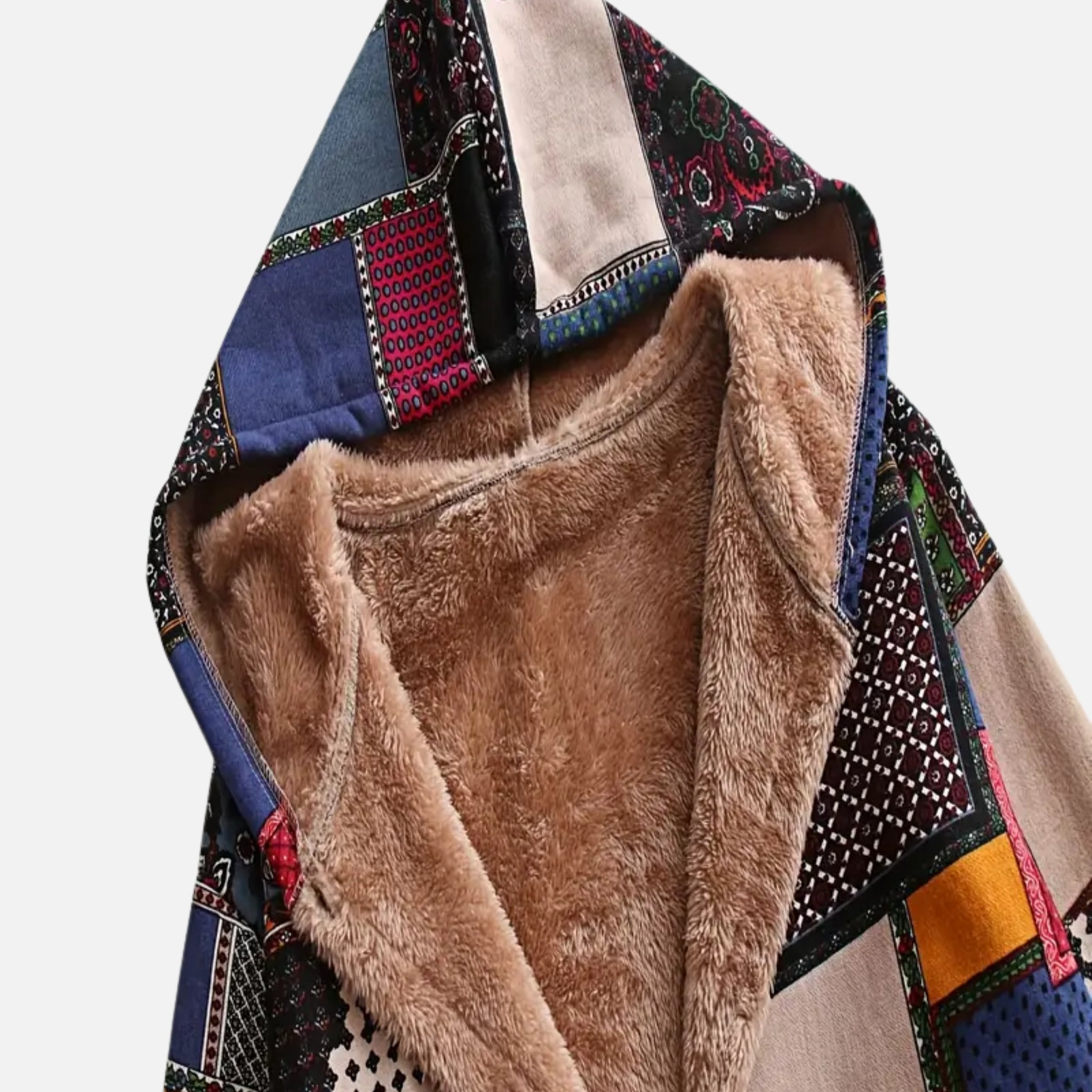 NolaKwin | Ciepła polarowa kurtka damska z kapturem, etniczny półdługi kardigan z bawełny