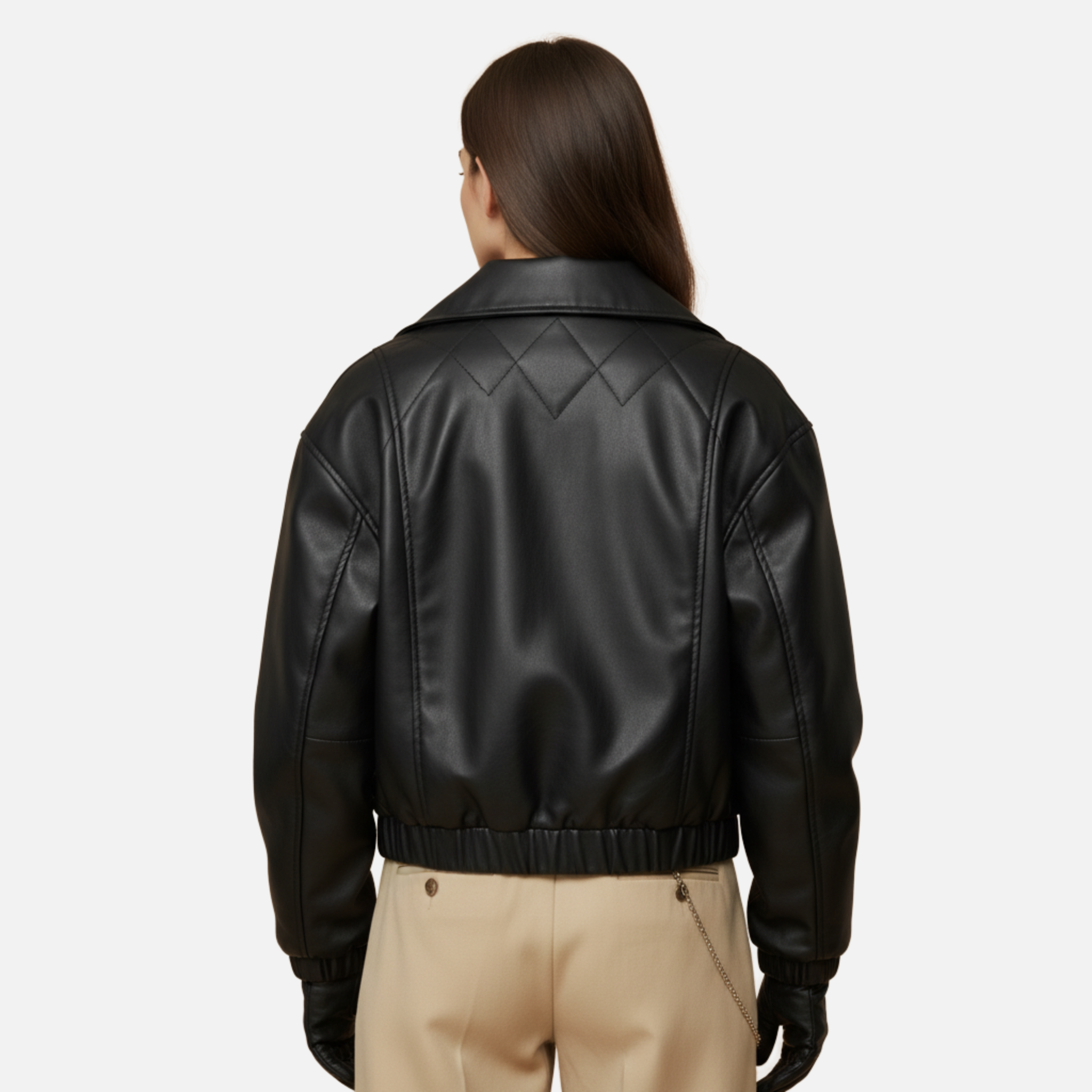 NolaKwin | Elegancka damska kurtka bomber z sztucznej skóry, długi rękaw, elastyczny dół, modna odzież wierzchnia