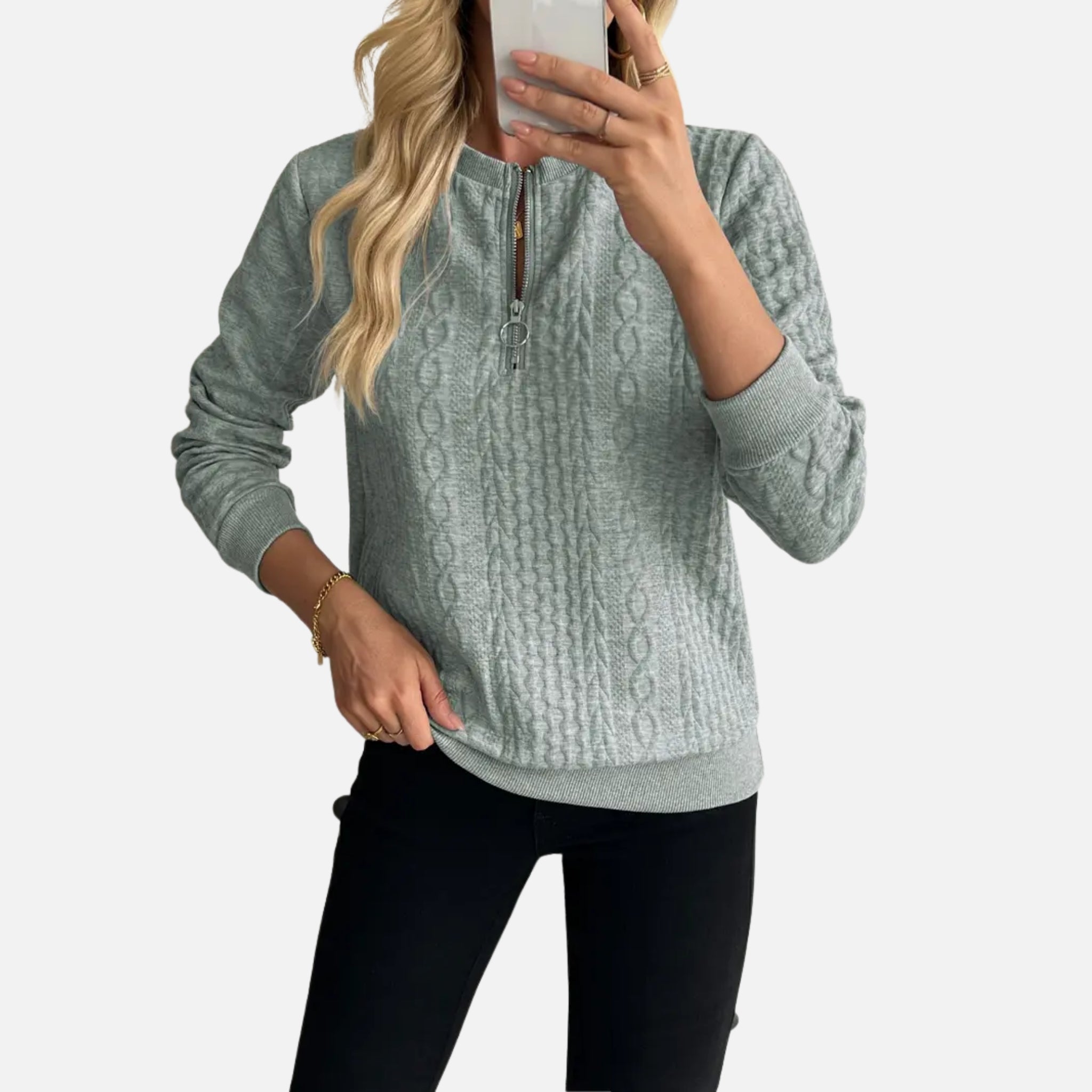 NolaKwin | Nowoczesny sweter damski z dekoltem w serek i zamkiem, stylowy i casualowy, jednokolorowy, z długimi rękawami