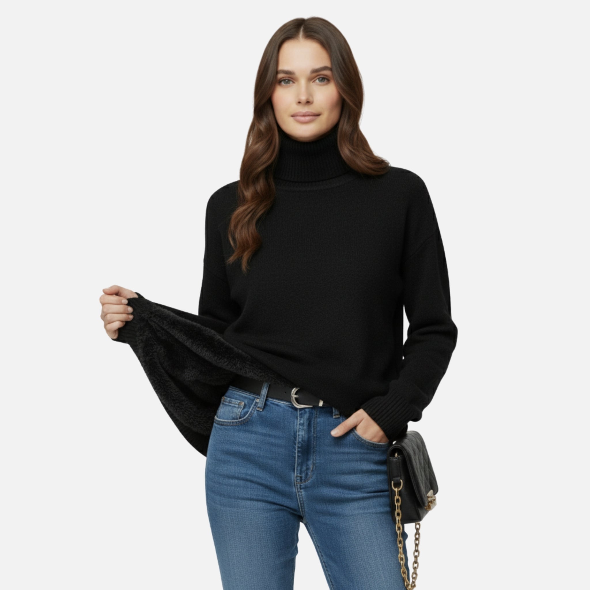 NolaKwin | Damski Sweter z Wysokim Kołnierzem - Dzianinowy Top