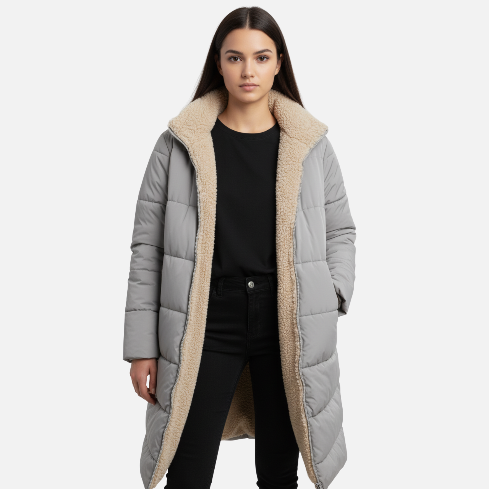 NolaKwin | Stylowa damska długa kurtka puchowa z kapturem na zimę