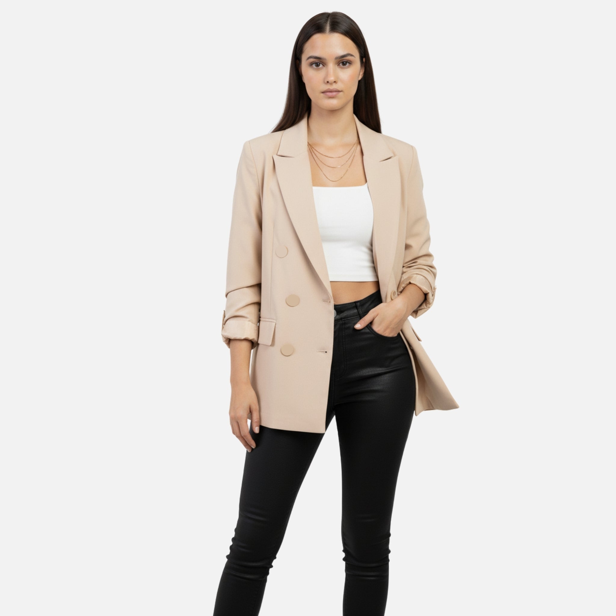 NolaKwin | Długi dopasowany żakiet w jednolitym kolorze dla kobiet