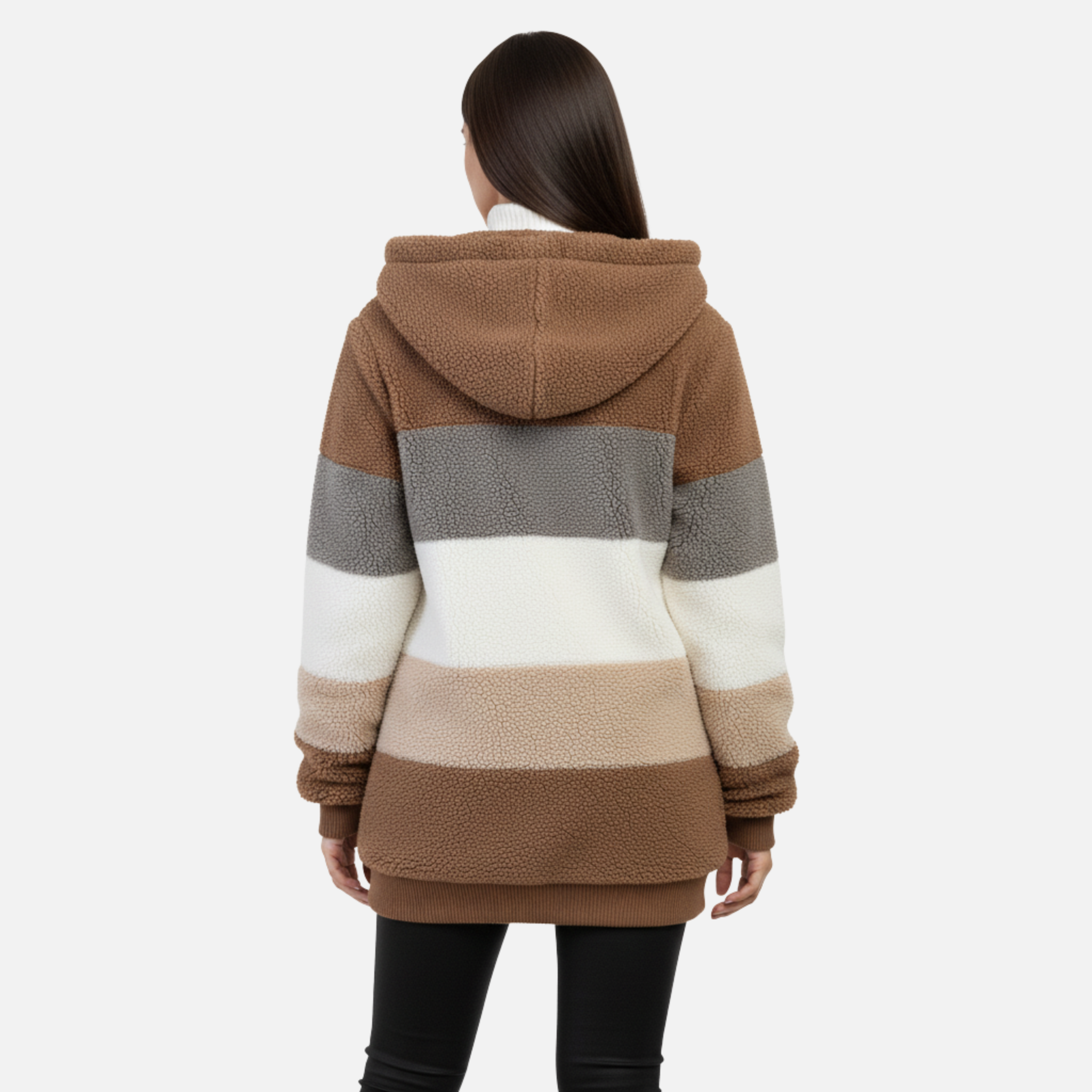 NolaKwin | Damski długi kardigan w paski na jesień i zimę, z lampionowymi rękawami i kapturem