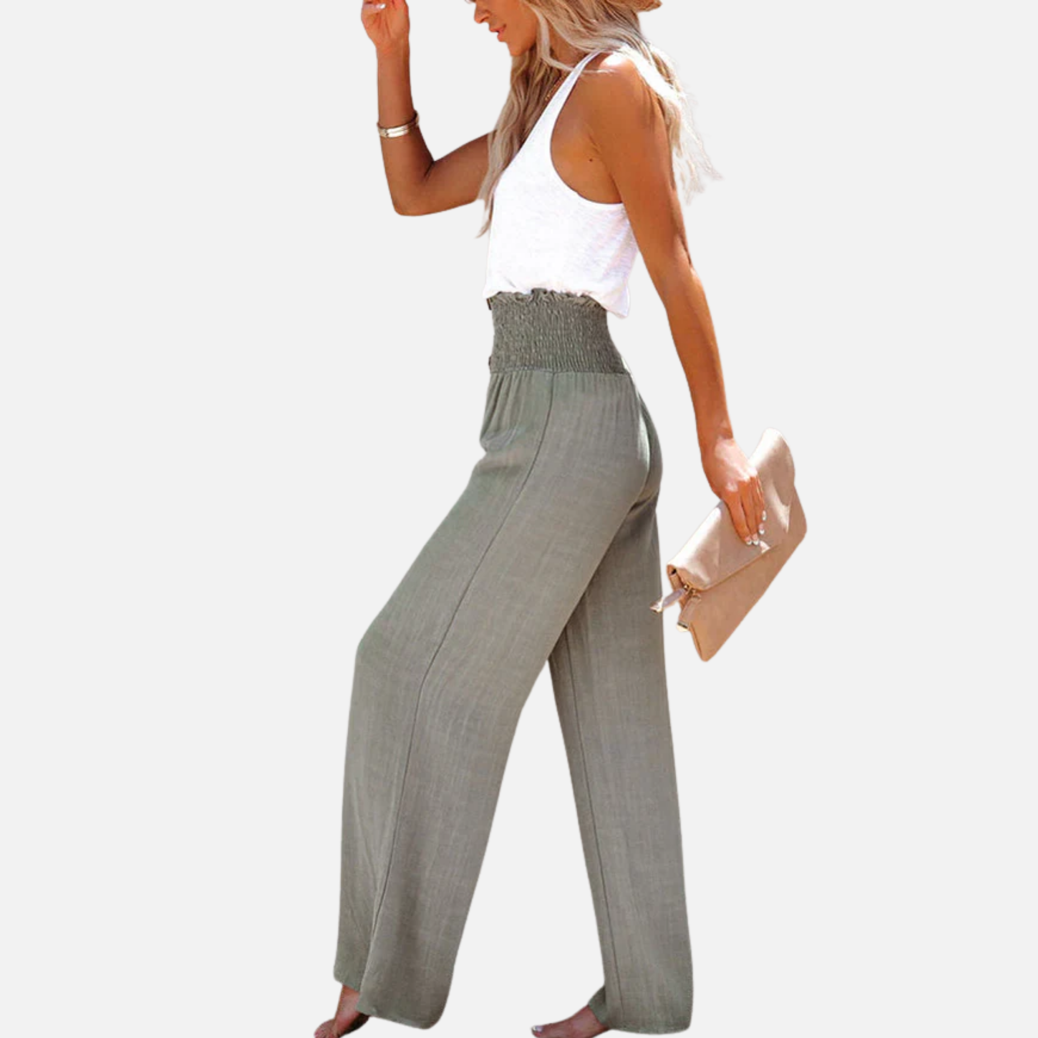 NolaKwin | Damskie spodnie z wysokim stanem i szerokimi nogawkami