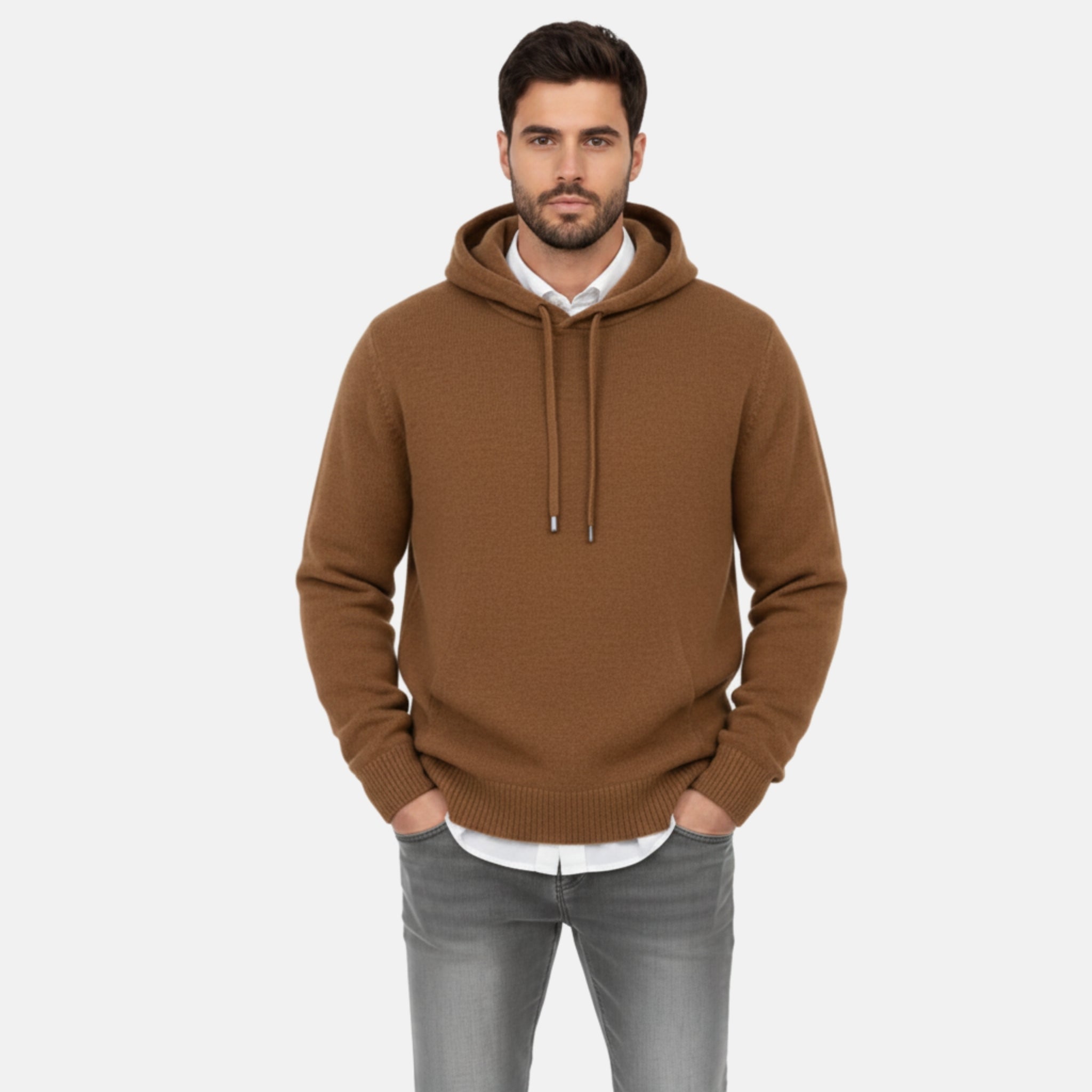 NolaKwin | Męski Kaptur z Czystego Kaszmiru z Długim Rękawem