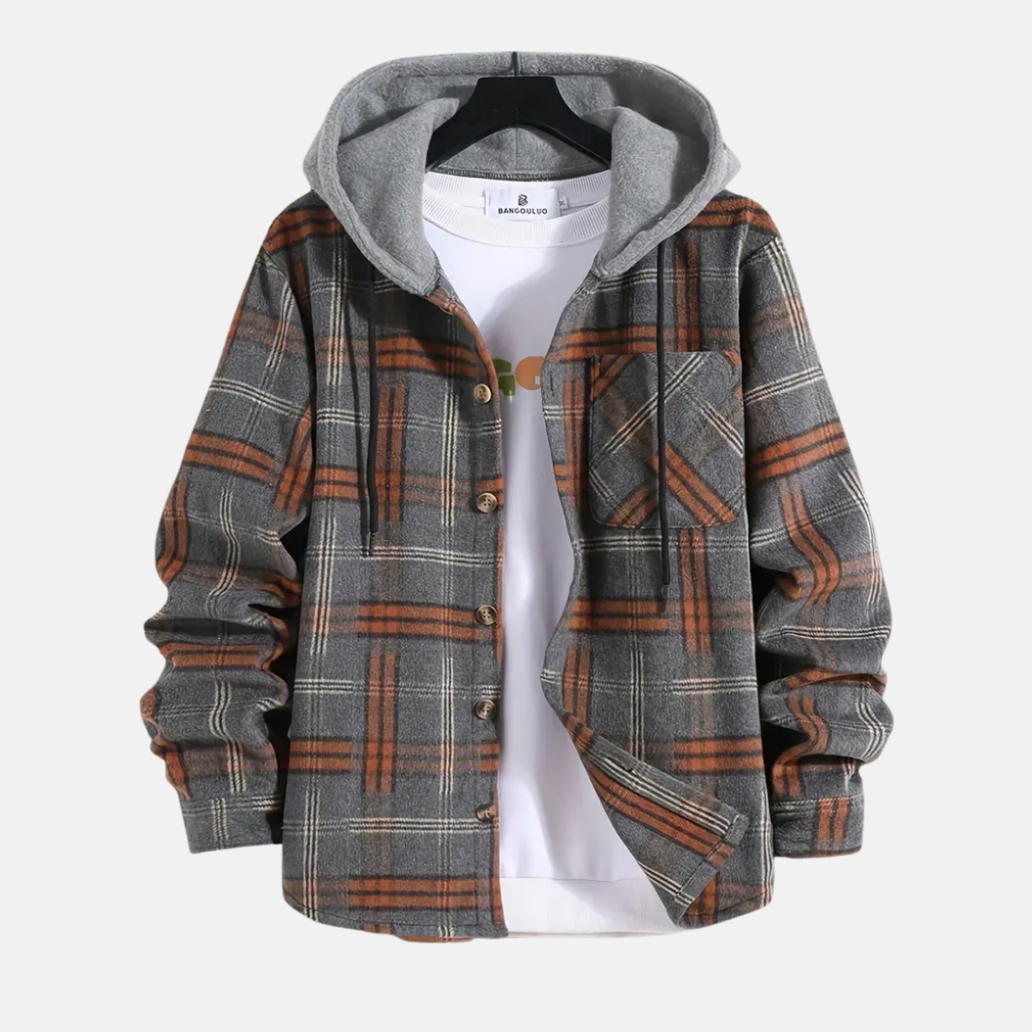 NolaKwin | Męska Koszula w Kratę z Długim Rękawem, Jesienny Trend, Kardigan z Kapturem, Styl Casual