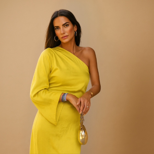 Elegancka sukienka maxi na jedno Ramię z efektownym fasonem