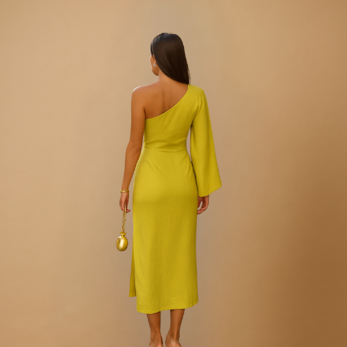 Elegancka sukienka maxi na jedno Ramię z efektownym fasonem