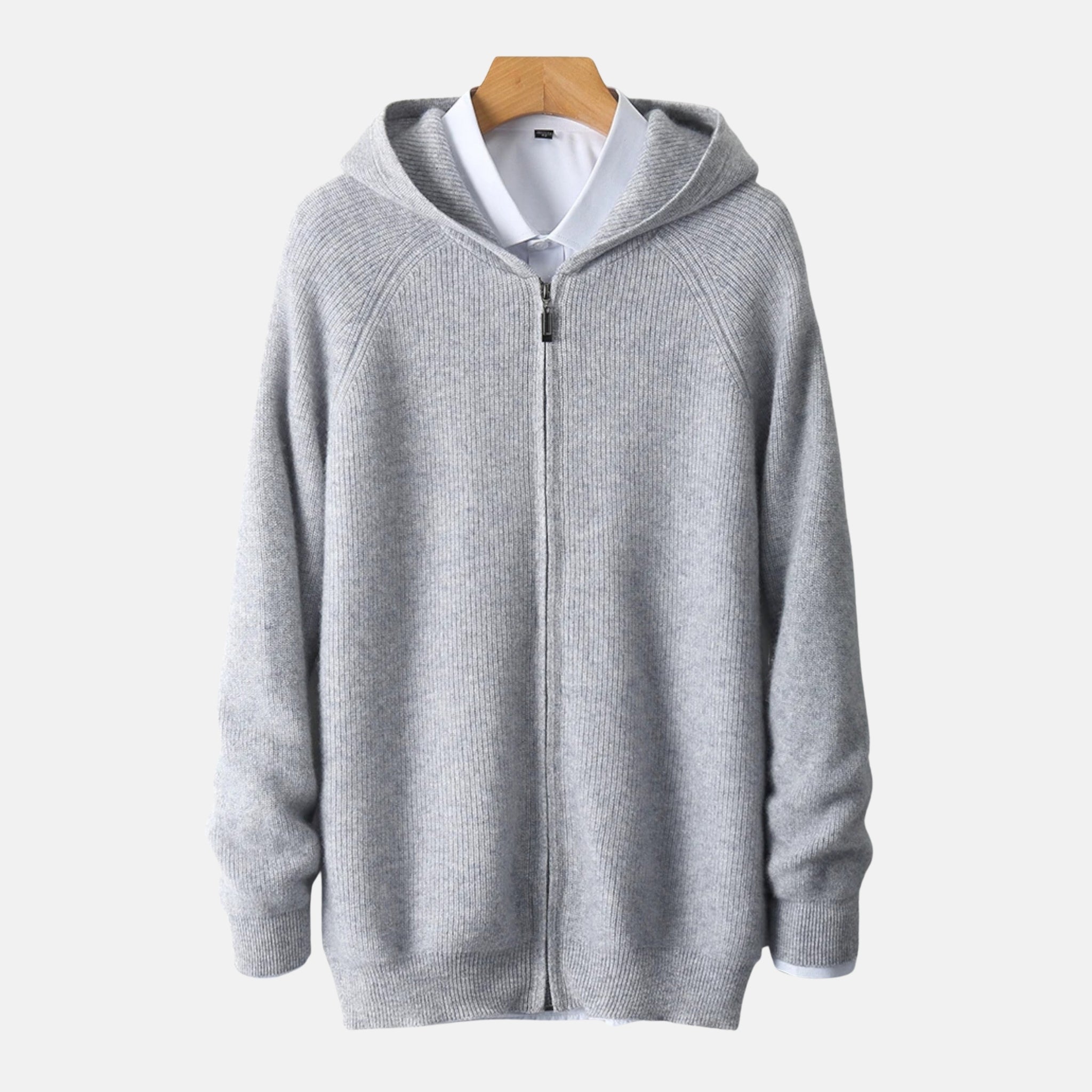 NolaKwin | Męska Bluza z Kapturem na Zamek – Klasyczna Dzianina Merino