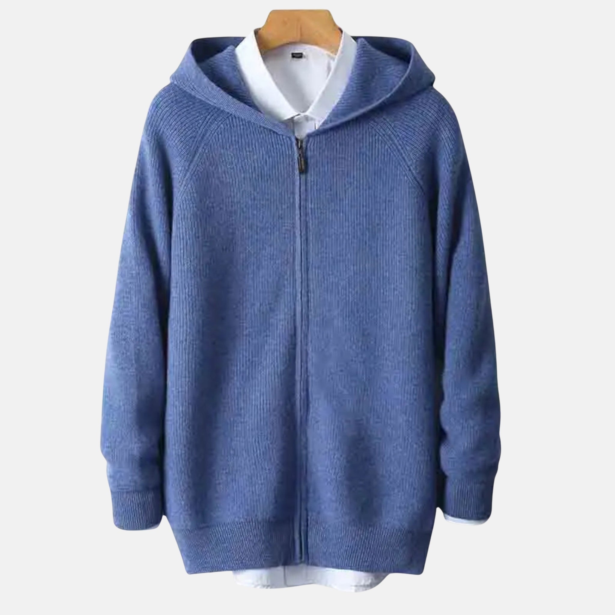 NolaKwin | Męska Bluza z Kapturem na Zamek – Klasyczna Dzianina Merino