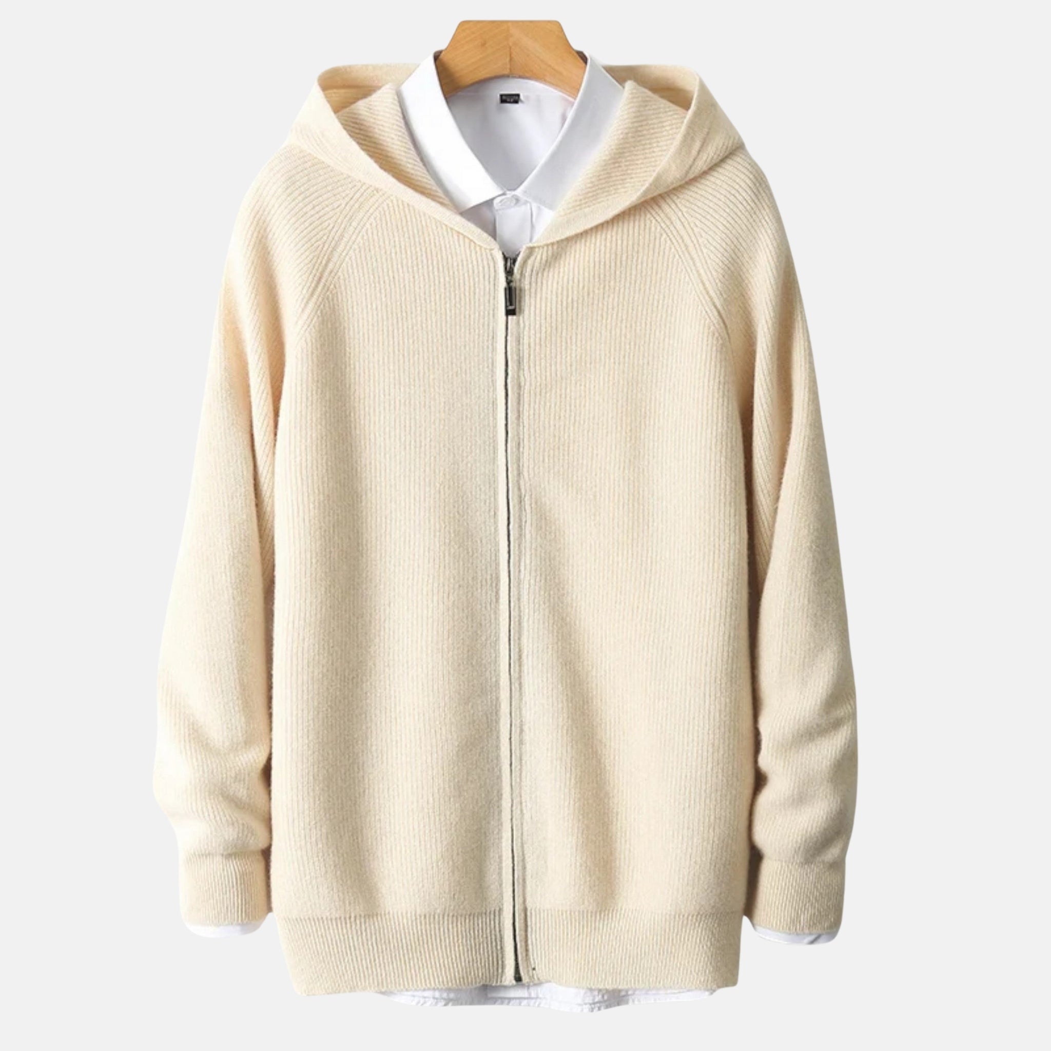 NolaKwin | Męska Bluza z Kapturem na Zamek – Klasyczna Dzianina Merino