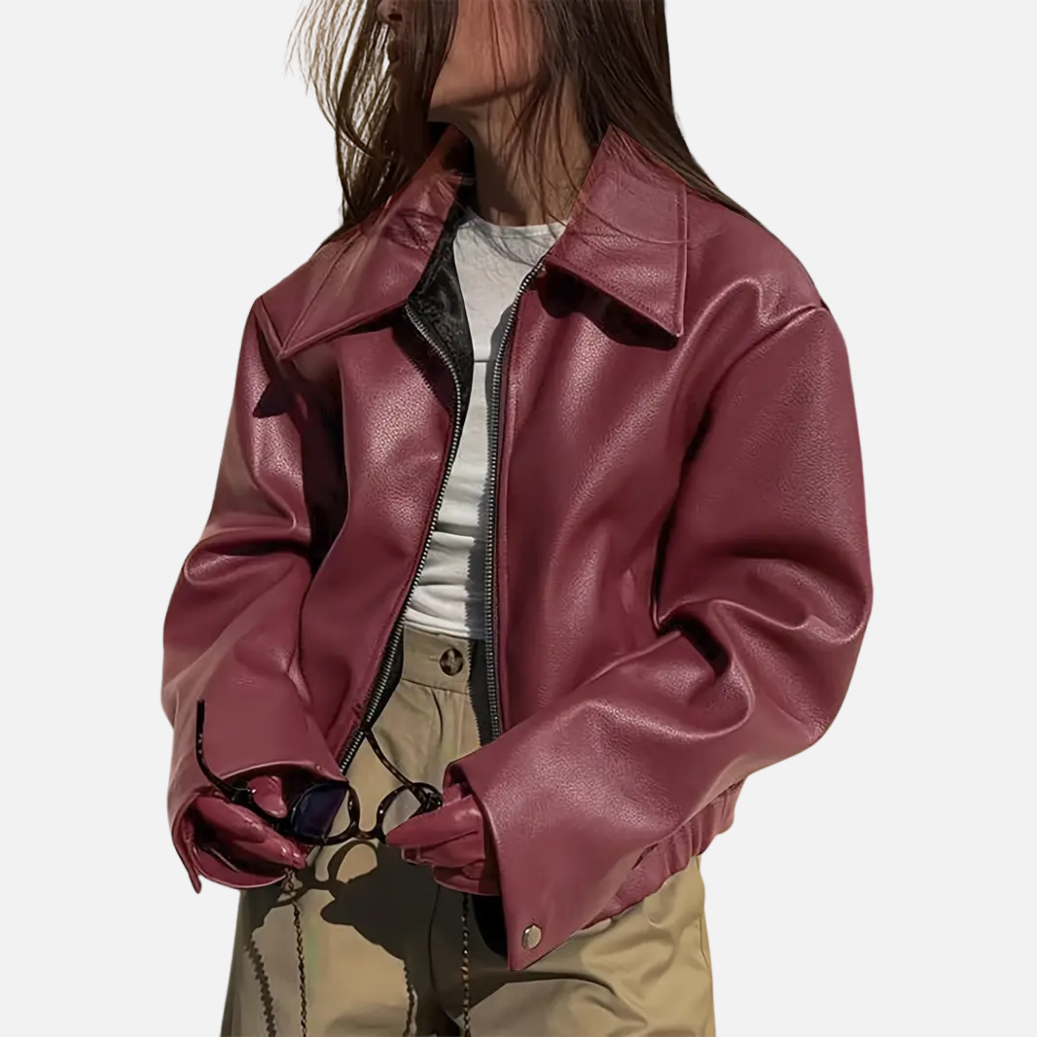 NolaKwin | Elegancka damska kurtka bomber z sztucznej skóry, długi rękaw, elastyczny dół, modna odzież wierzchnia
