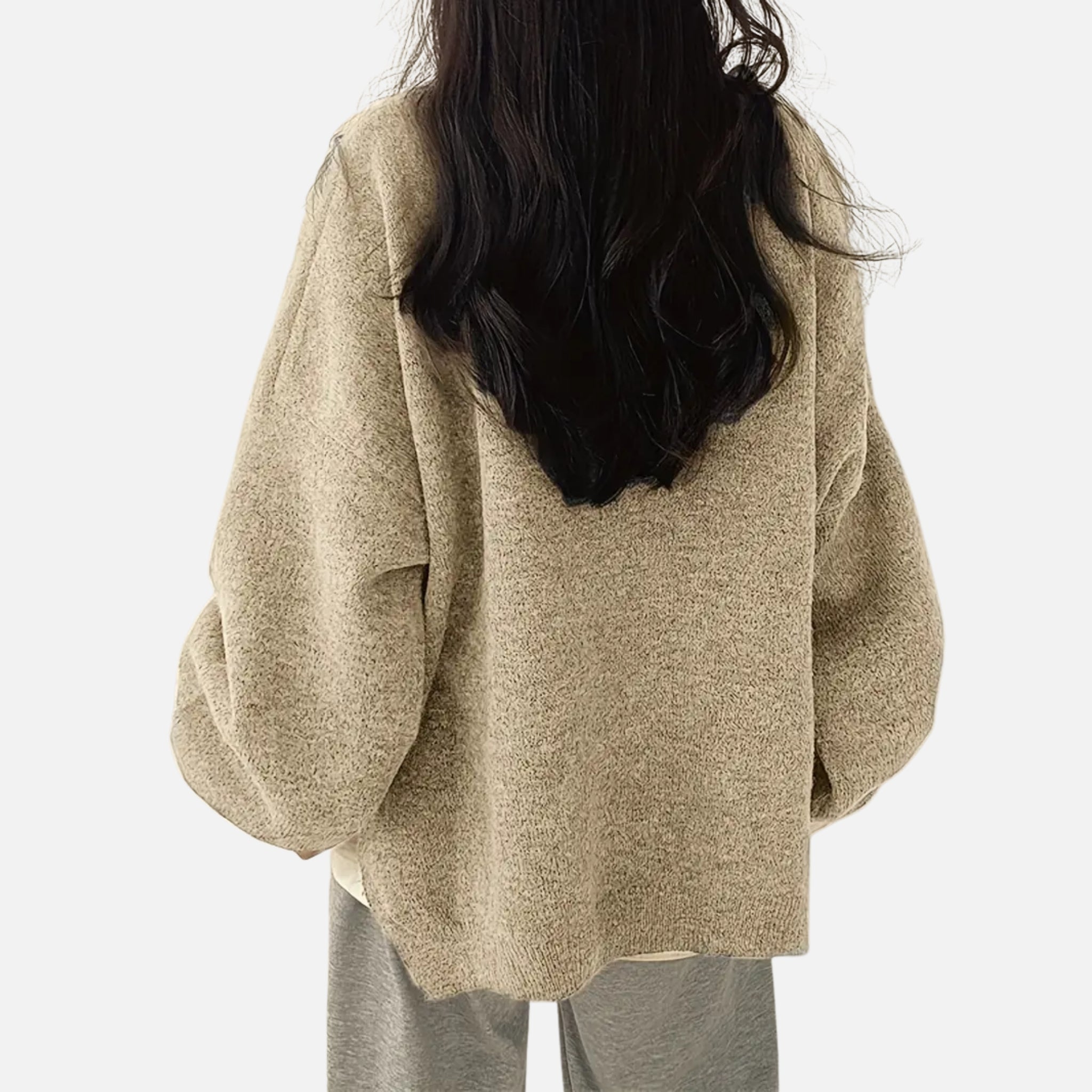 NolaKwin | Damski sweter z opadającymi ramionami, długimi rękawami i rozcięciem na dole, casualowy, okrągły dekolt