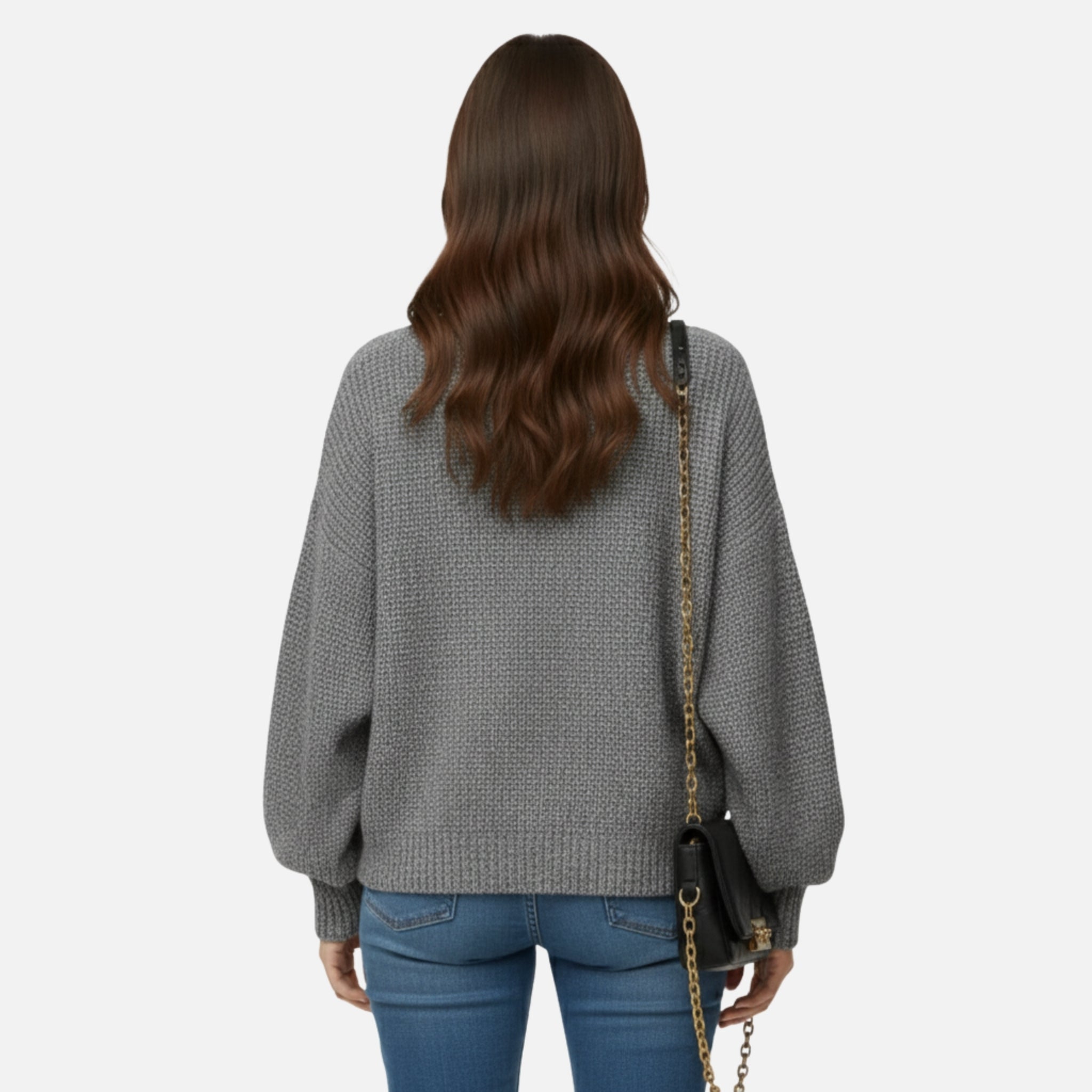 NolaKwin | Damski sweter z opadającymi ramionami, długimi rękawami i rozcięciem na dole, casualowy, okrągły dekolt