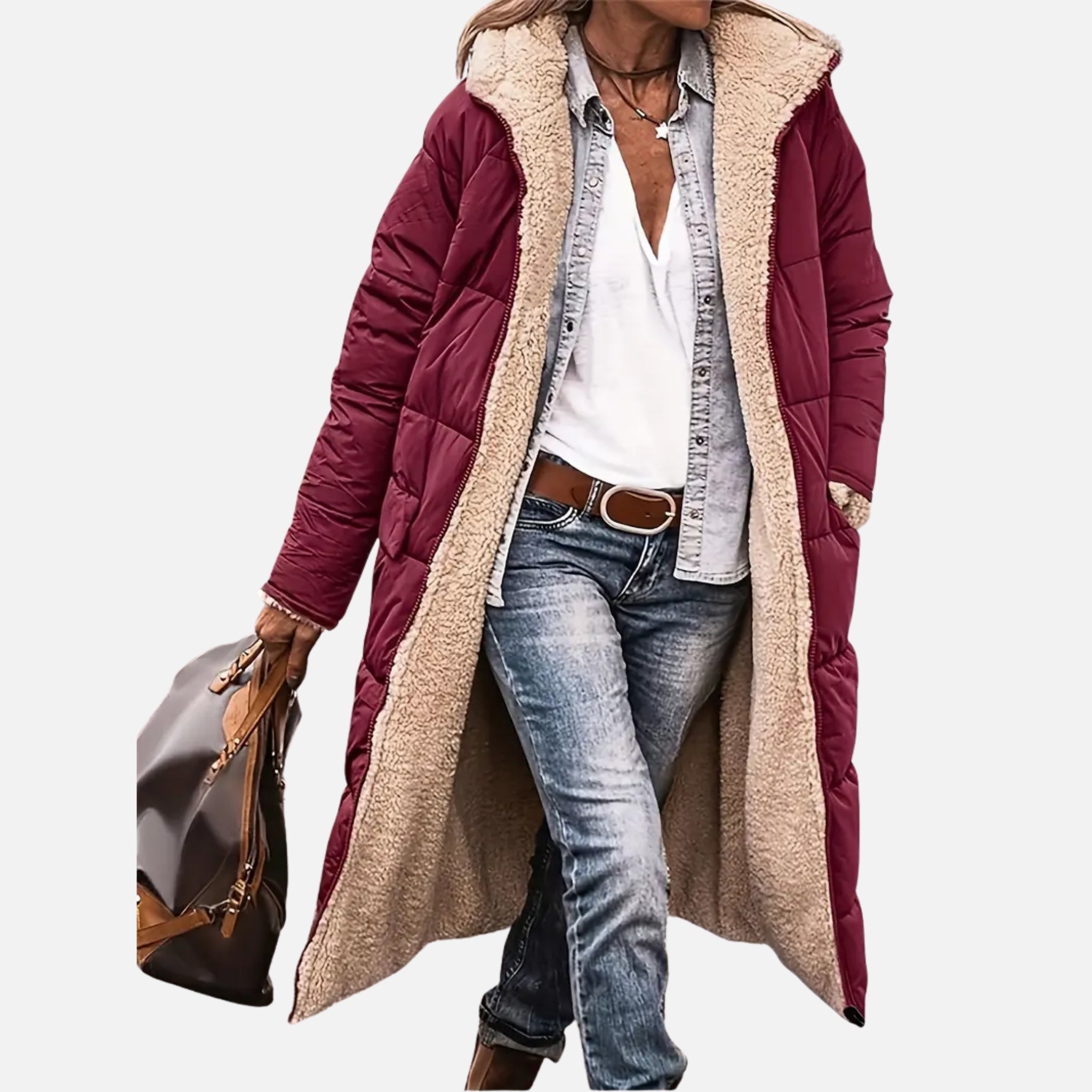 NolaKwin | Stylowa damska długa kurtka puchowa z kapturem na zimę