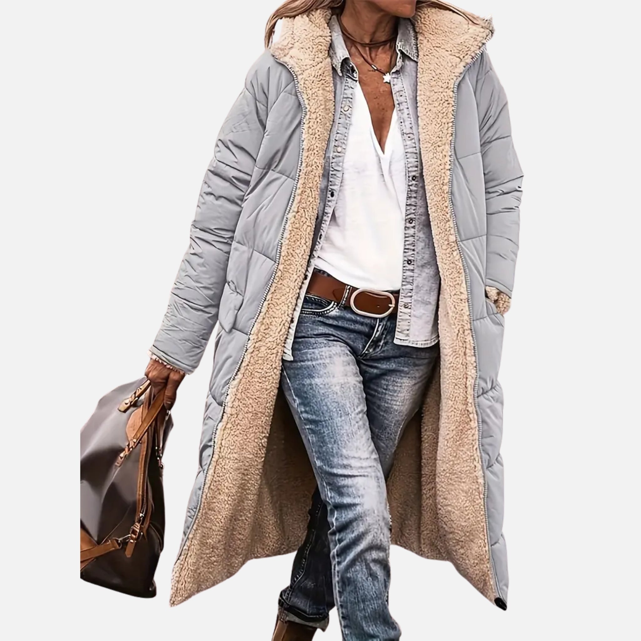 NolaKwin | Stylowa damska długa kurtka puchowa z kapturem na zimę