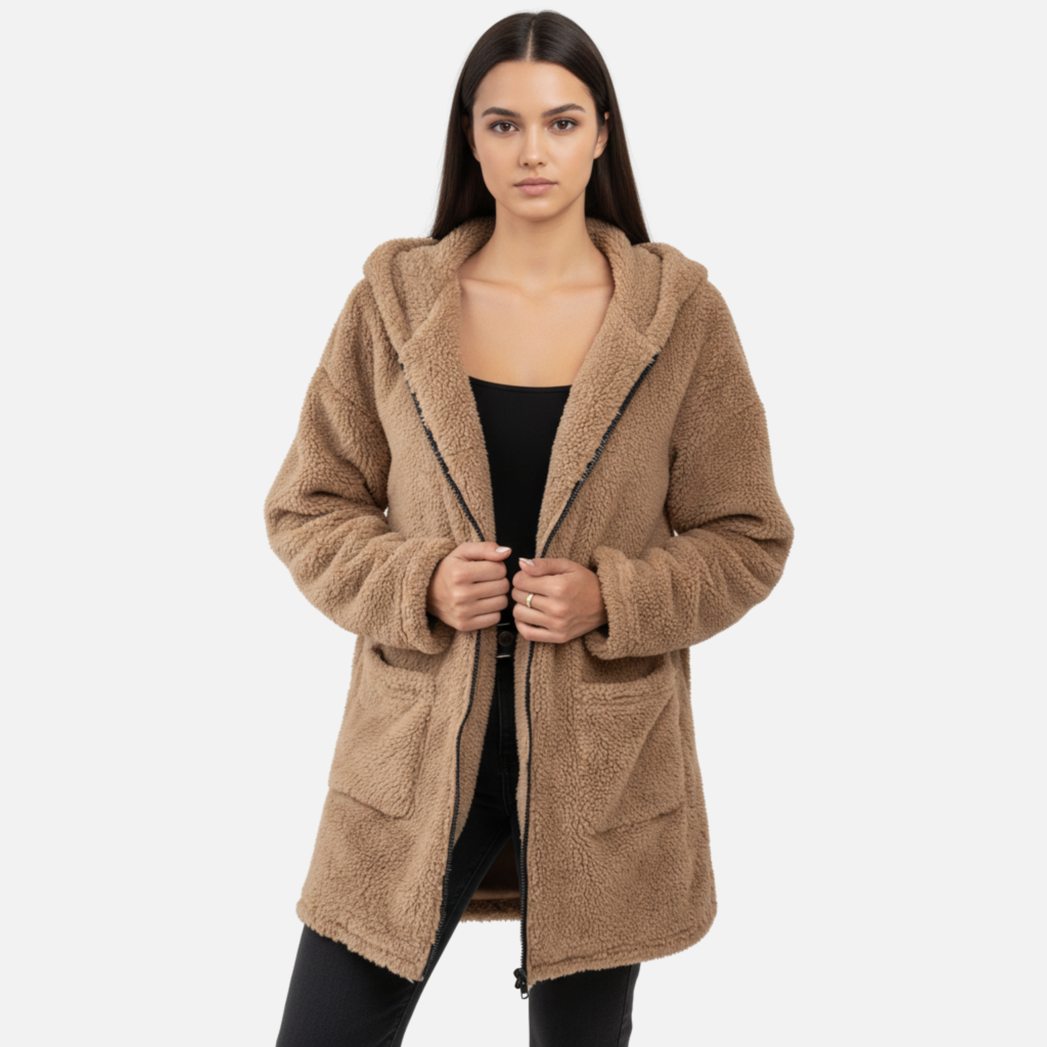 NolaKwin | Damska Kurtka z Kapturem, Zamek, Długi Rękaw, Idealna na Jesień i Zimę, Bawełniany