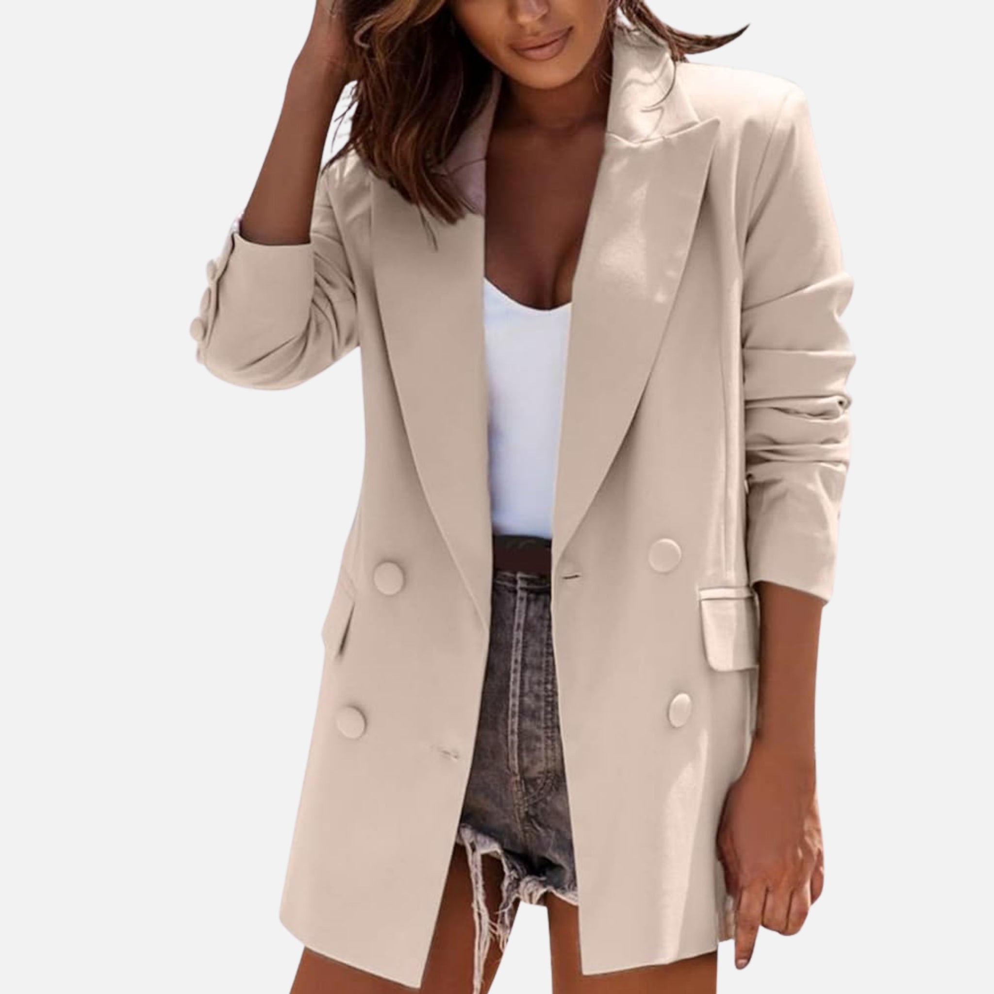 NolaKwin | Długi dopasowany żakiet w jednolitym kolorze dla kobiet