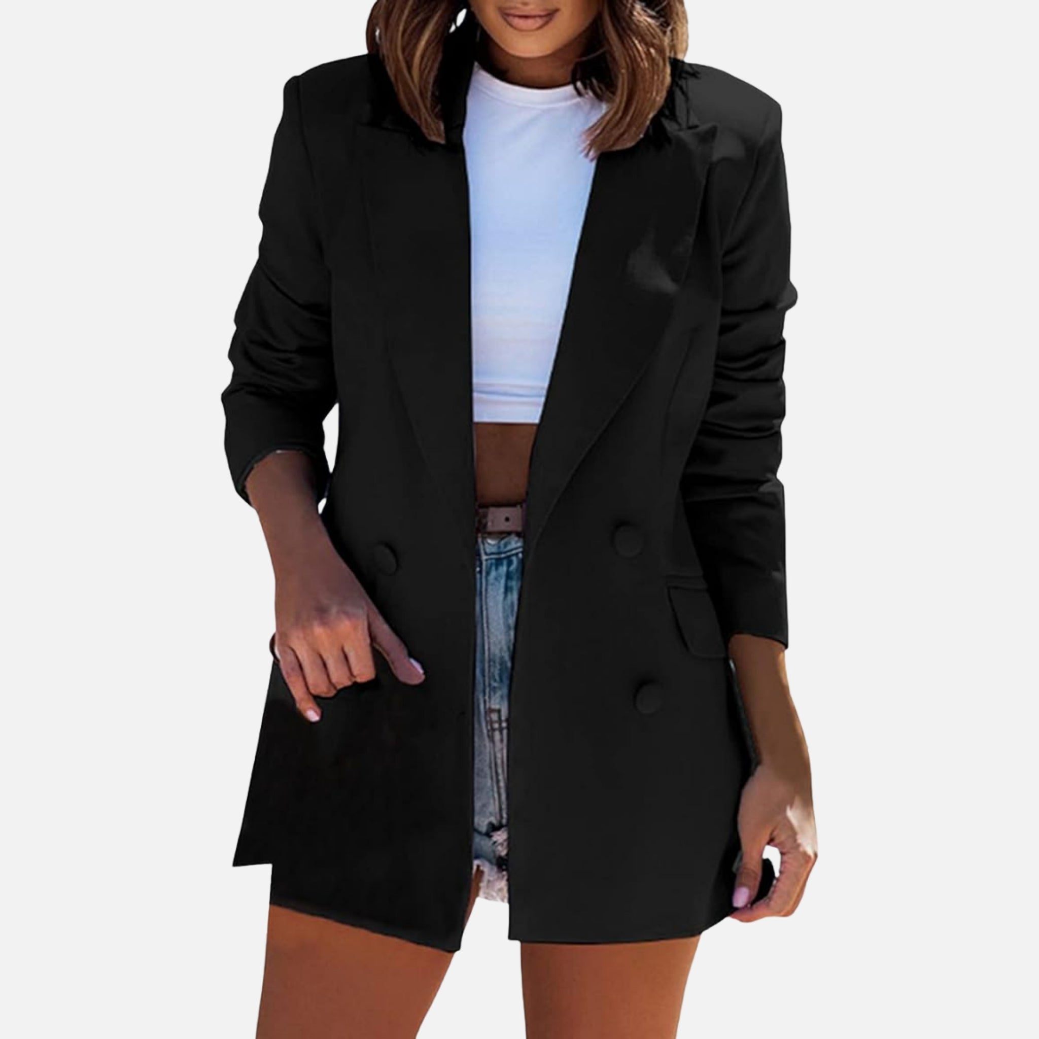 NolaKwin | Długi dopasowany żakiet w jednolitym kolorze dla kobiet