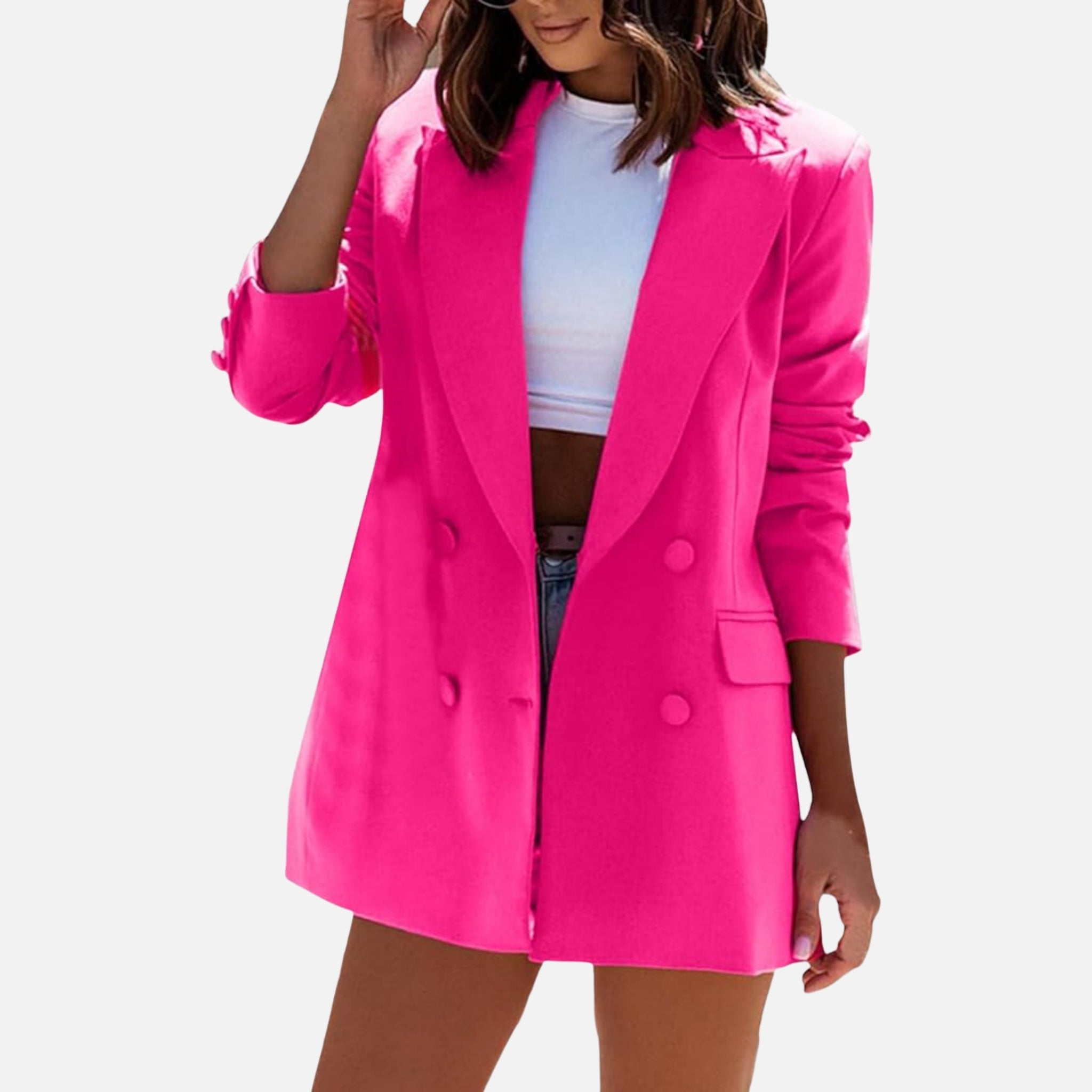 NolaKwin | Długi dopasowany żakiet w jednolitym kolorze dla kobiet