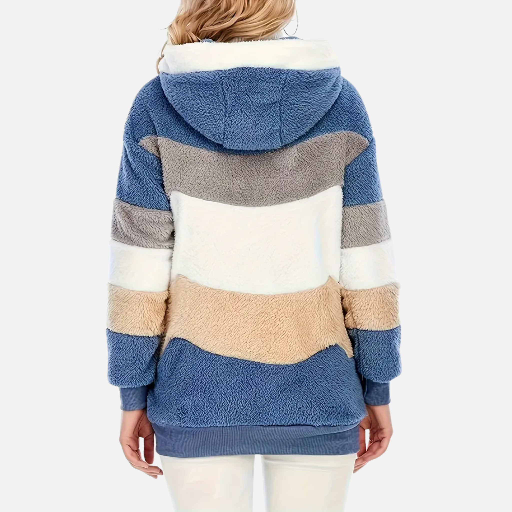 NolaKwin | Damski długi kardigan w paski na jesień i zimę, z lampionowymi rękawami i kapturem