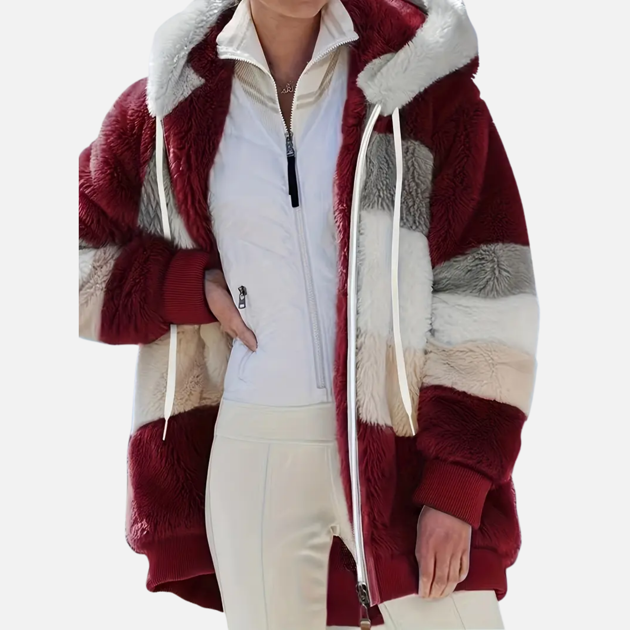 NolaKwin | Damski długi kardigan w paski na jesień i zimę, z lampionowymi rękawami i kapturem