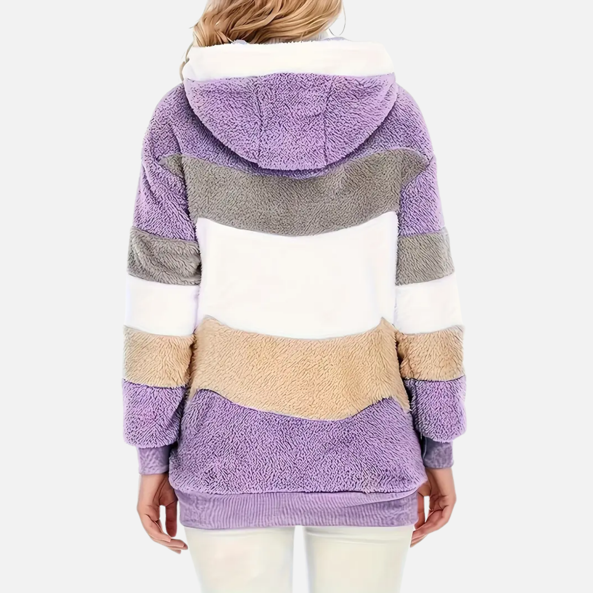 NolaKwin | Damski długi kardigan w paski na jesień i zimę, z lampionowymi rękawami i kapturem