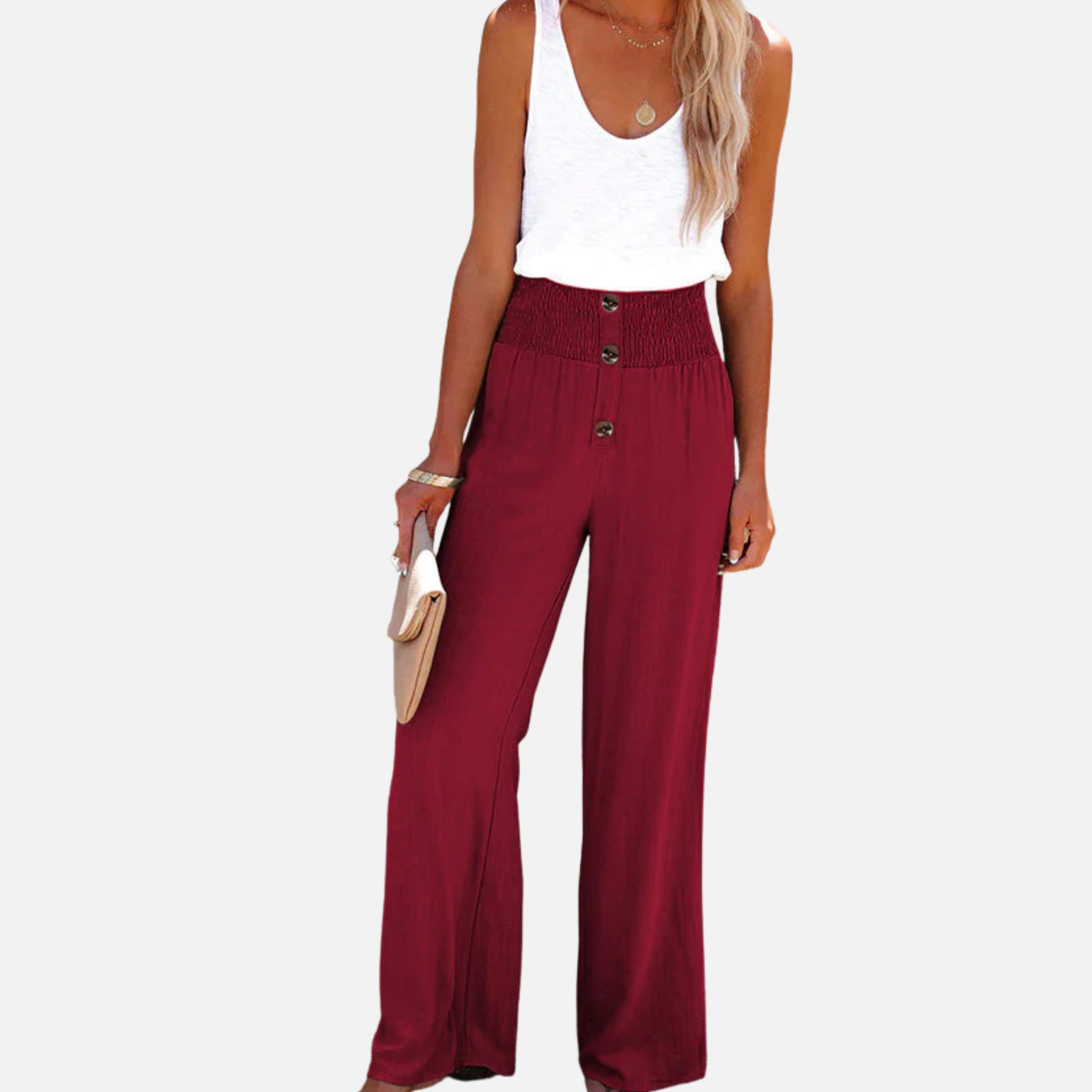 NolaKwin | Damskie spodnie z wysokim stanem i szerokimi nogawkami