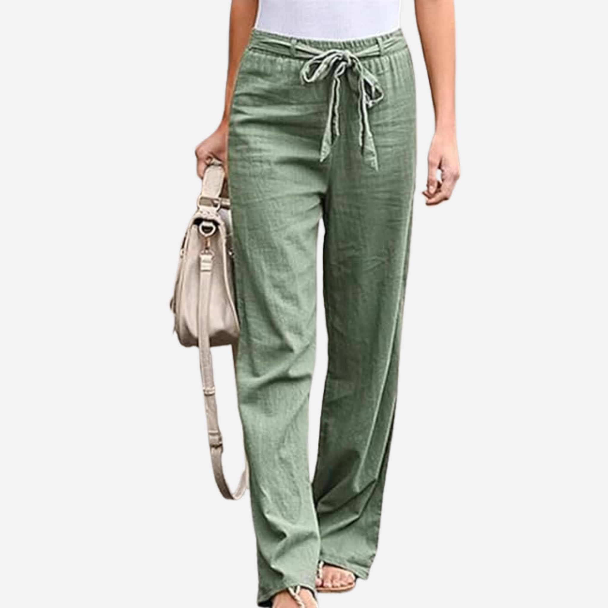 NolaKwin | Stylowe lniane spodnie z elastycznym paskiem i wiązaniem dla kobiet