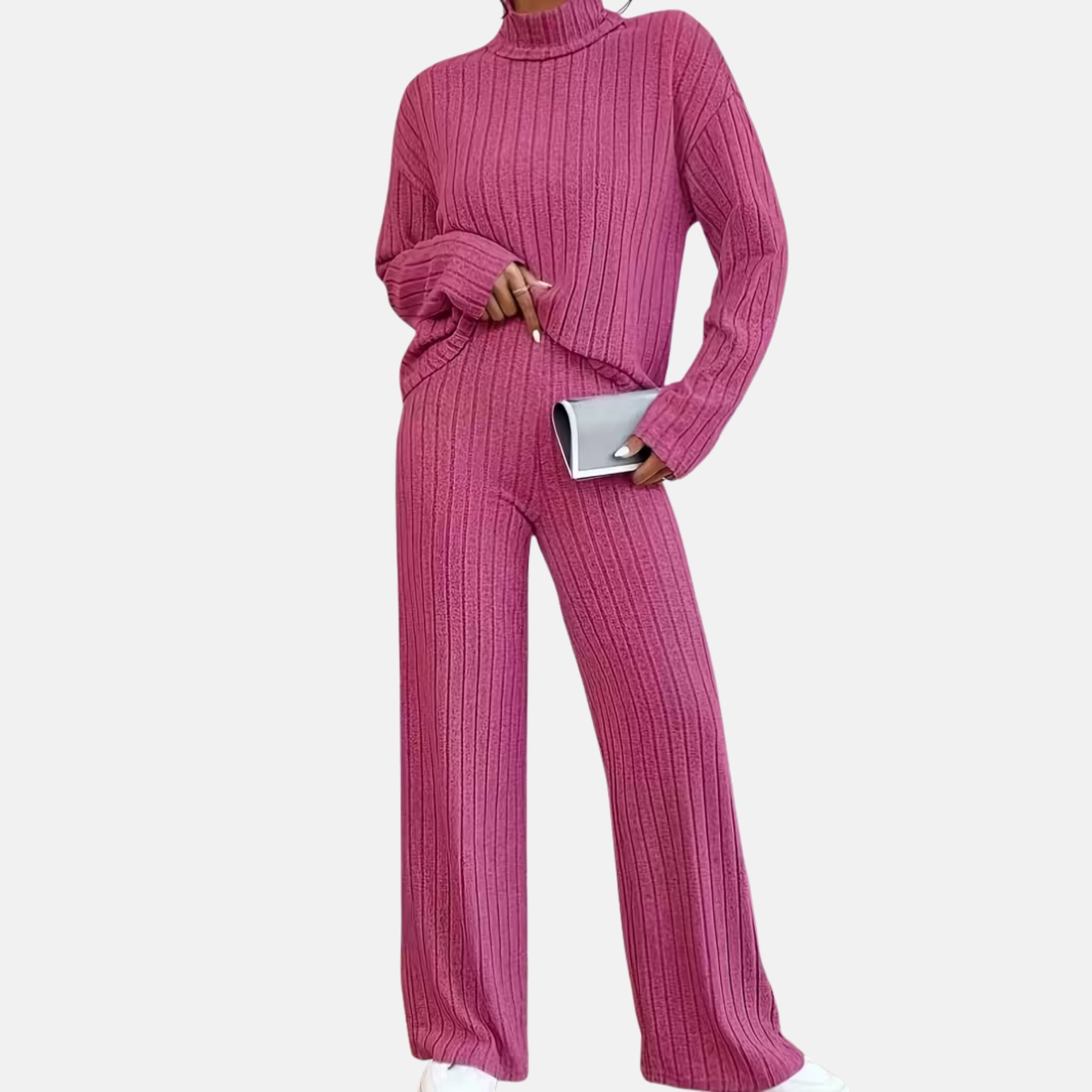 NolaKwin | Przytulny zestaw na jesień-zimę z długim rękawem, szerokimi nogawkami i wysokim kołnierzem