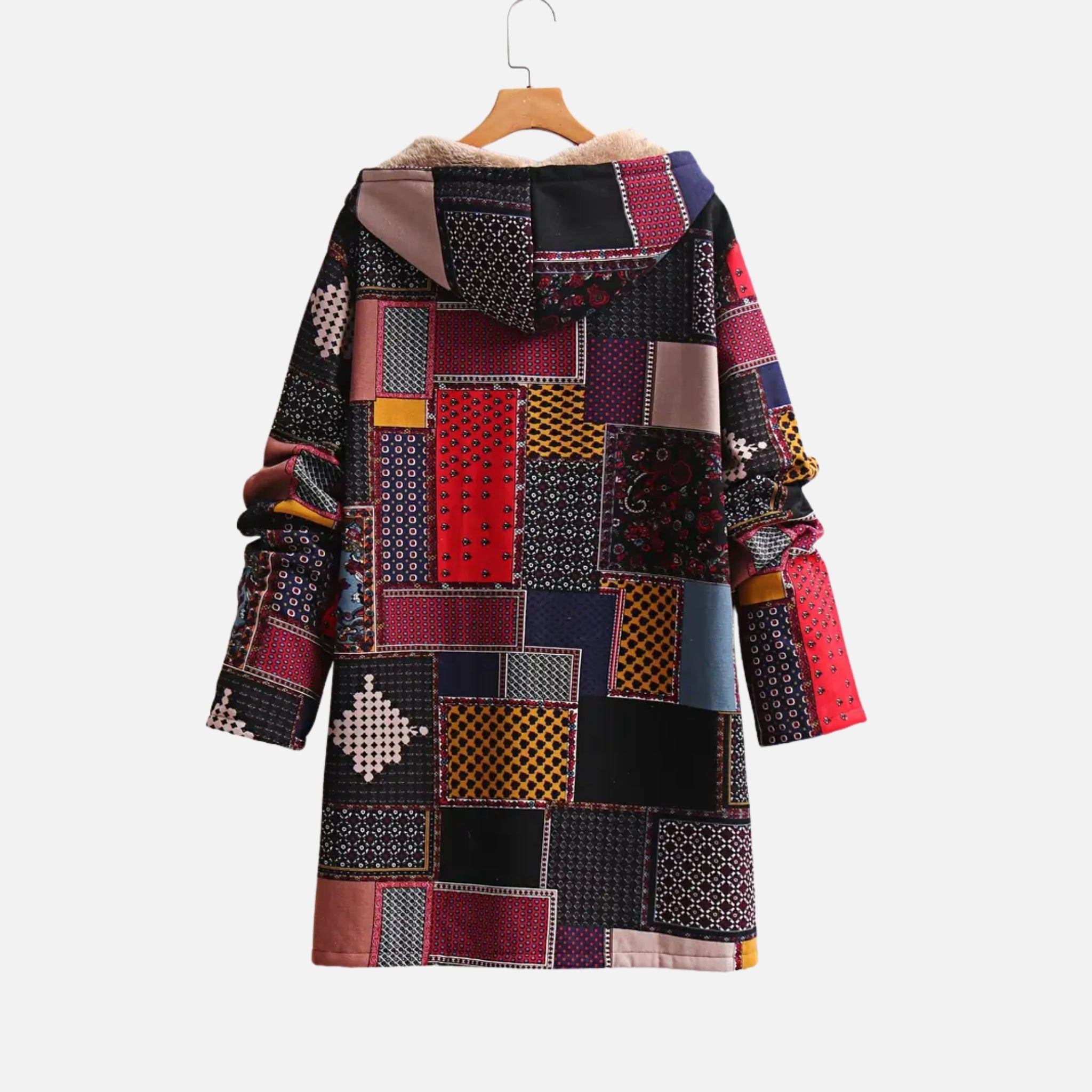 NolaKwin | Ciepła polarowa kurtka damska z kapturem, etniczny półdługi kardigan z bawełny