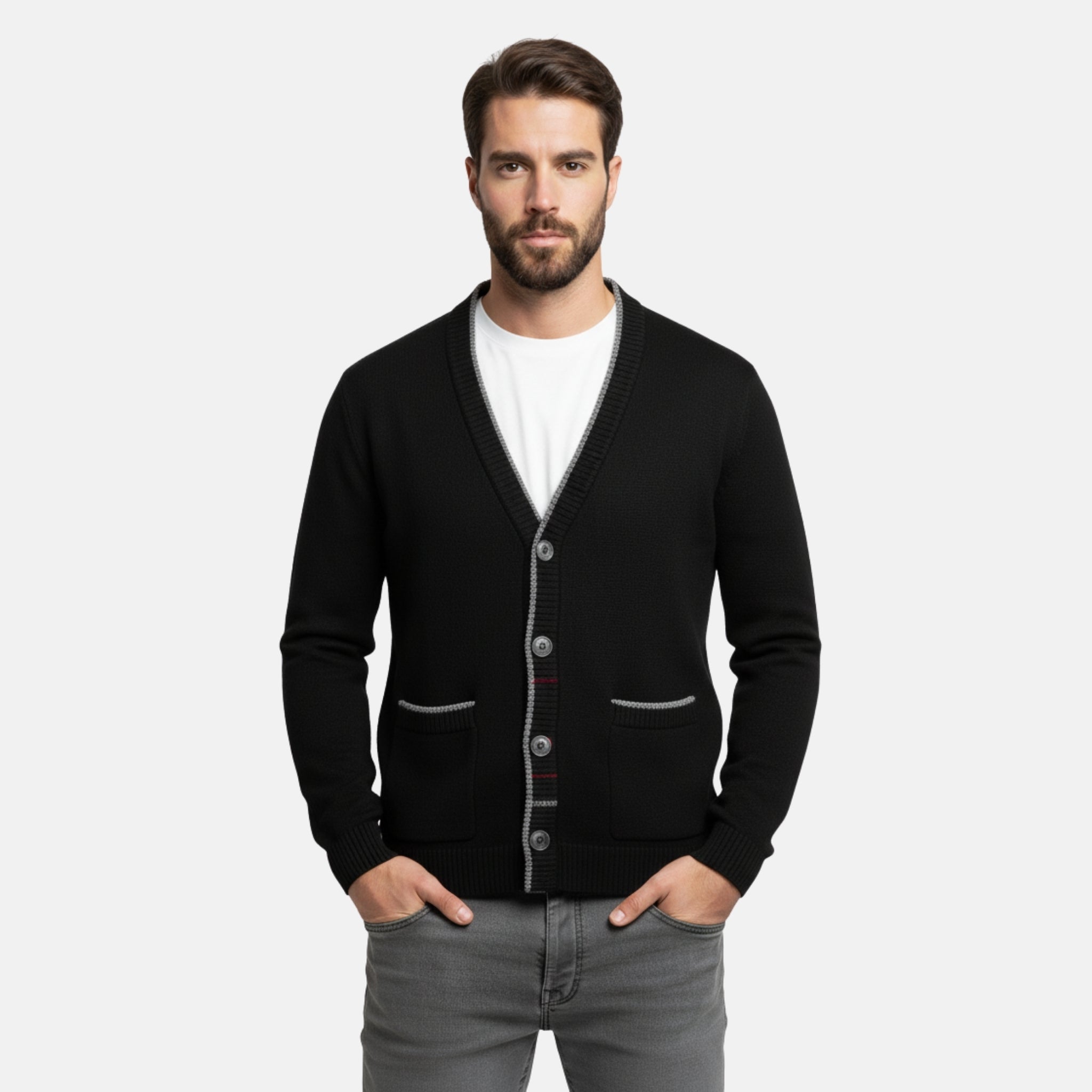 NolaKwin | Męski Gruby Sweter na Jesień i Zimę z Dekoltem w Serek