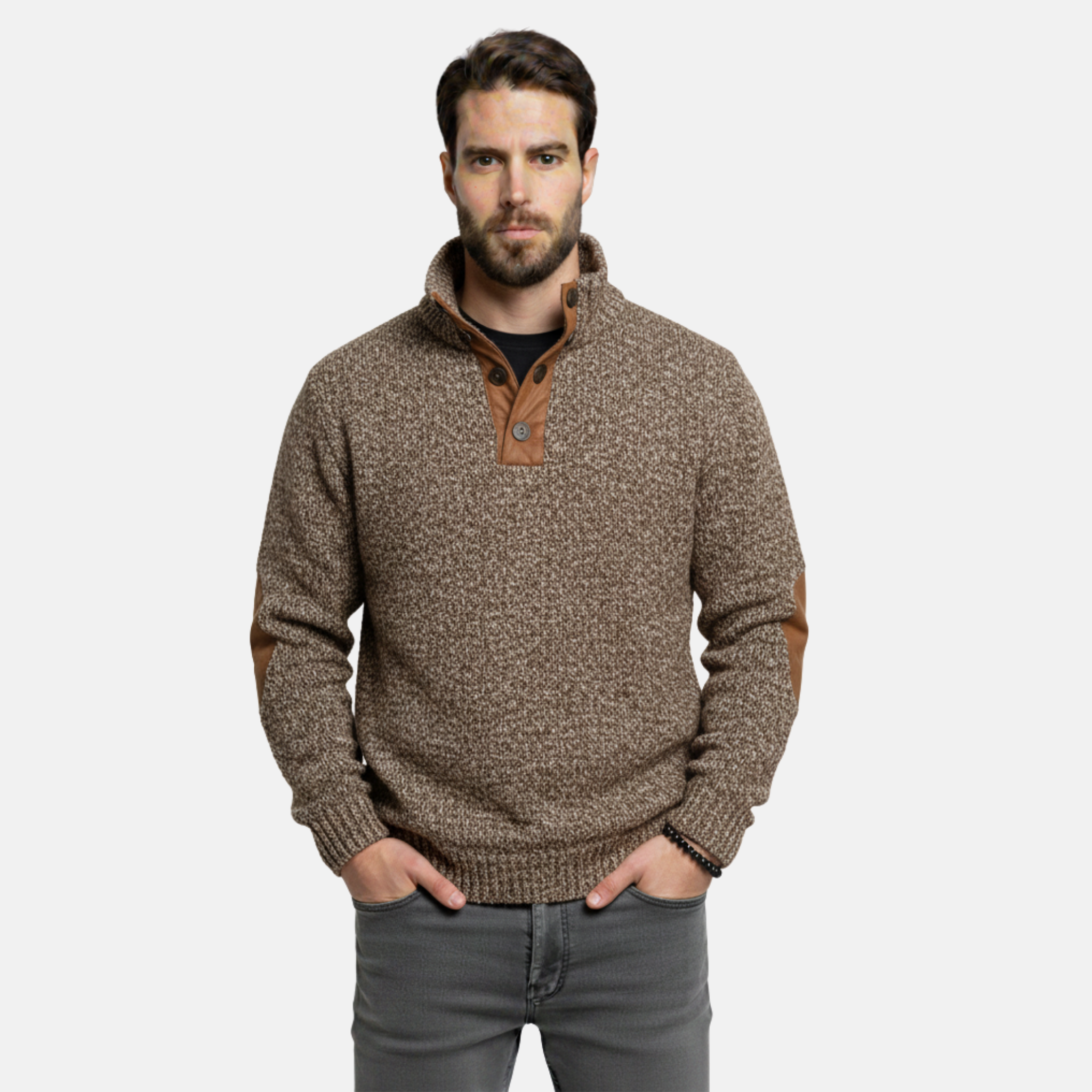 NolaKwin | Męski Sweter Dzianinowy z Kołnierzem Stojącym w Stylu Klasycznym