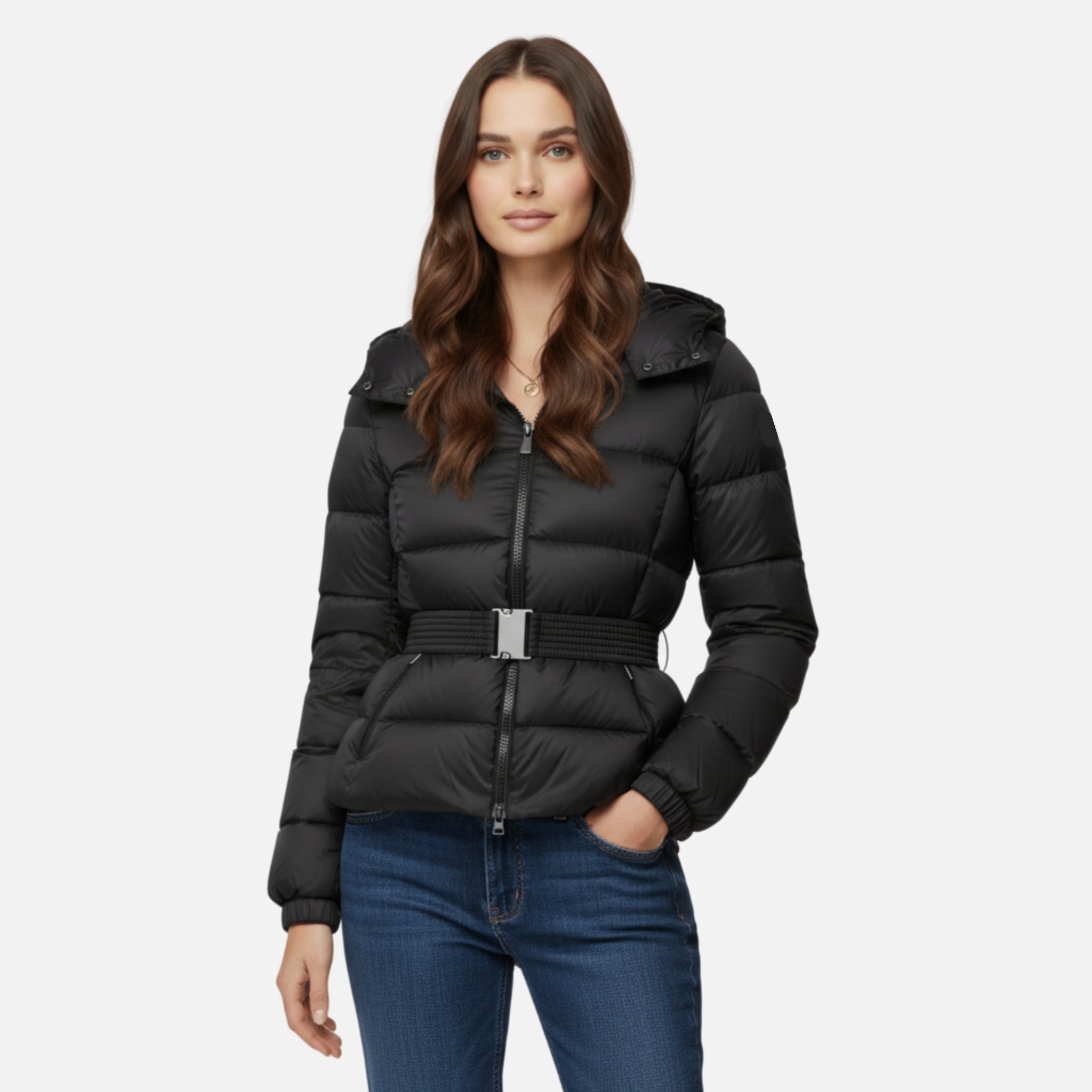 NolaKwin | Damska puchowa kurtka z paskiem, wodoodporna – Elegancka i stylowa