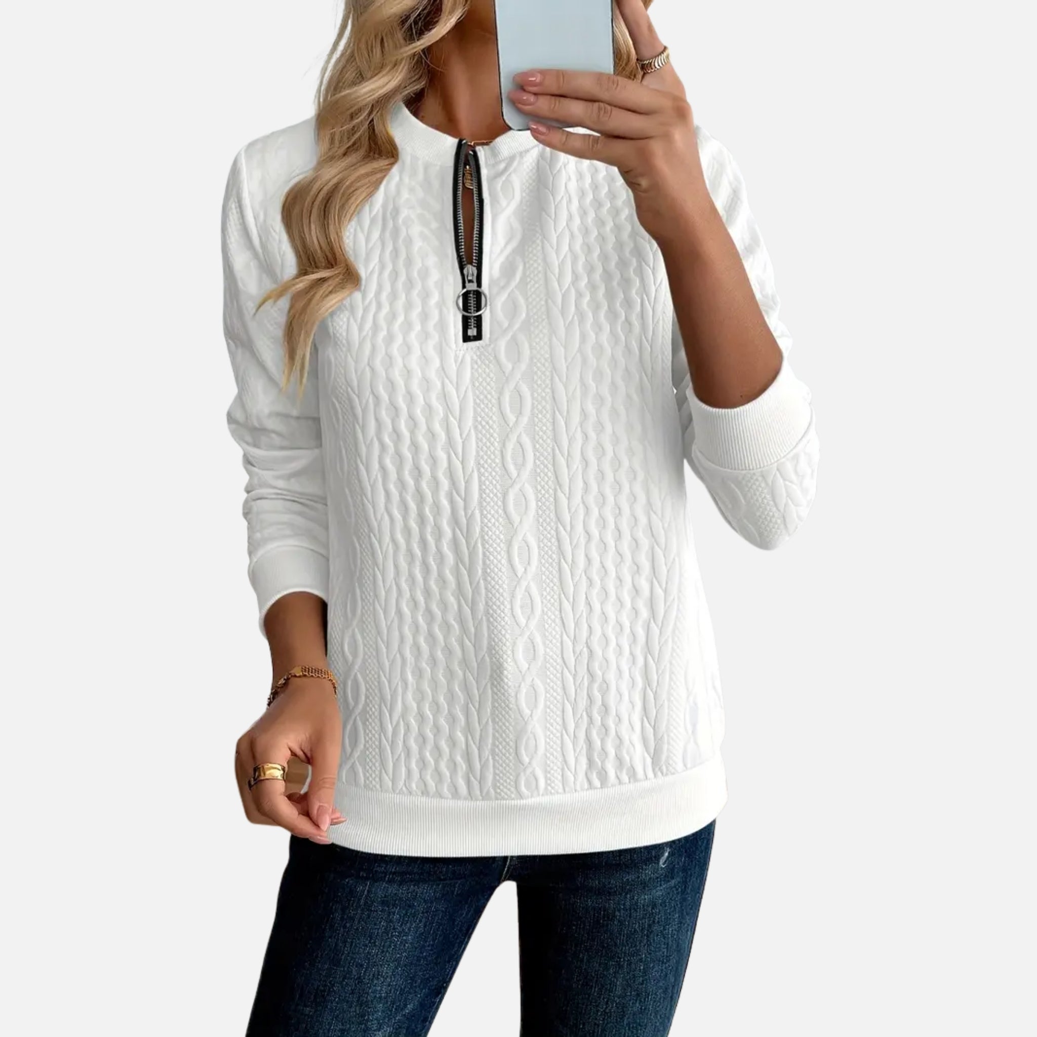 NolaKwin | Nowoczesny sweter damski z dekoltem w serek i zamkiem, stylowy i casualowy, jednokolorowy, z długimi rękawami