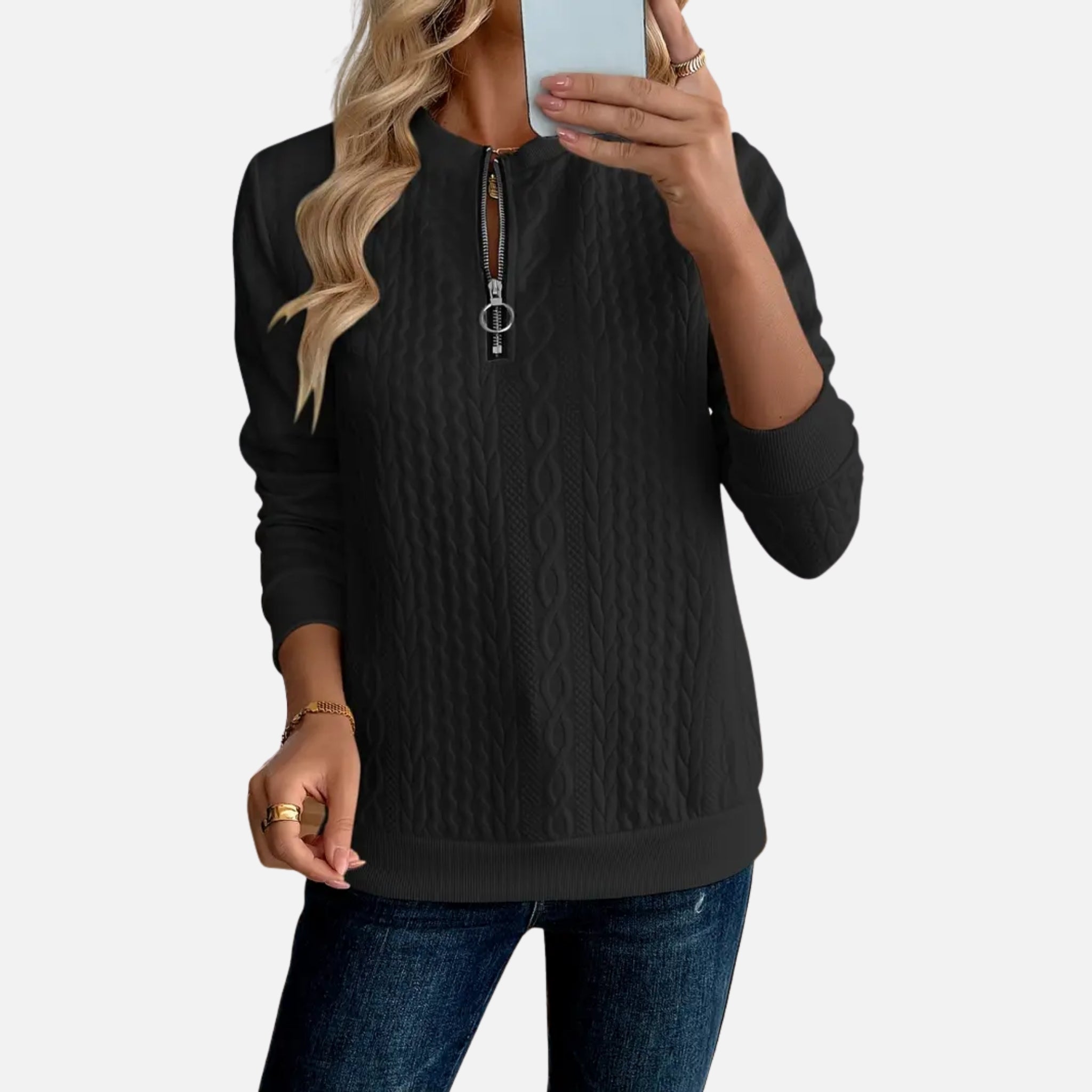 NolaKwin | Nowoczesny sweter damski z dekoltem w serek i zamkiem, stylowy i casualowy, jednokolorowy, z długimi rękawami