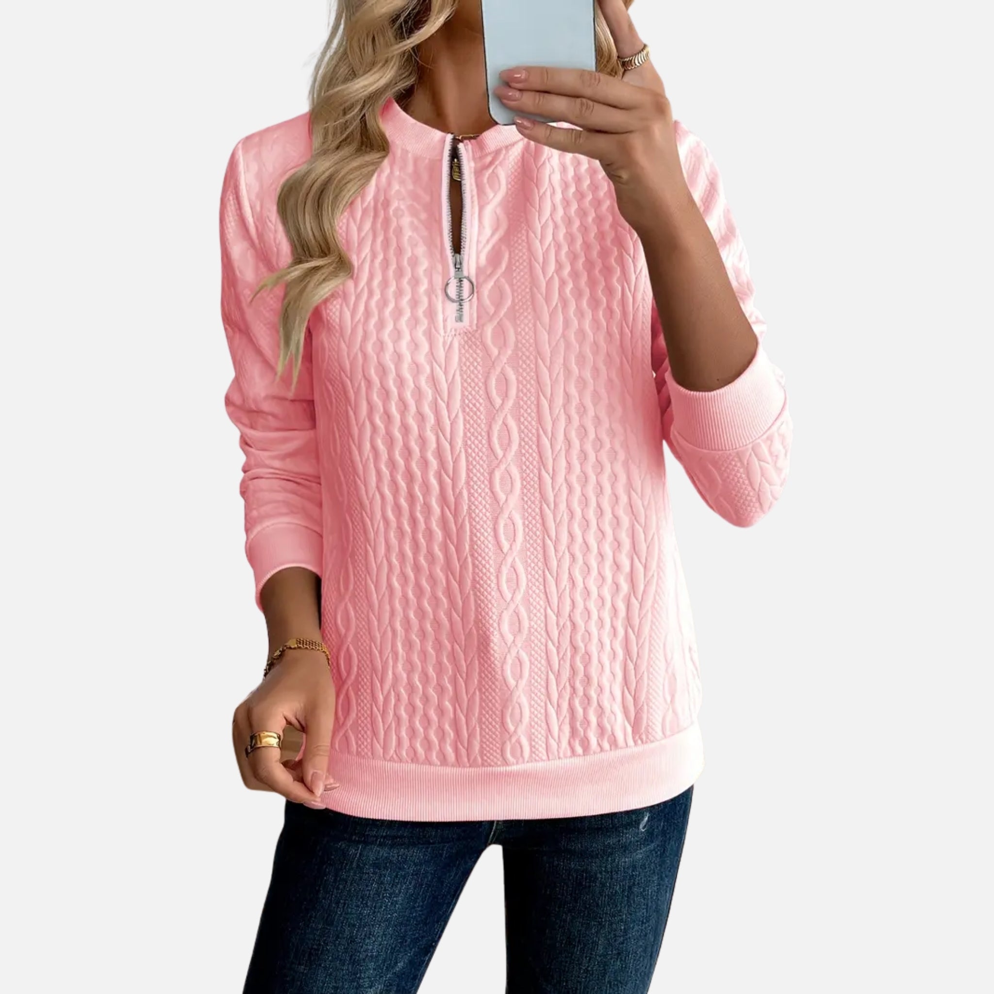 NolaKwin | Nowoczesny sweter damski z dekoltem w serek i zamkiem, stylowy i casualowy, jednokolorowy, z długimi rękawami