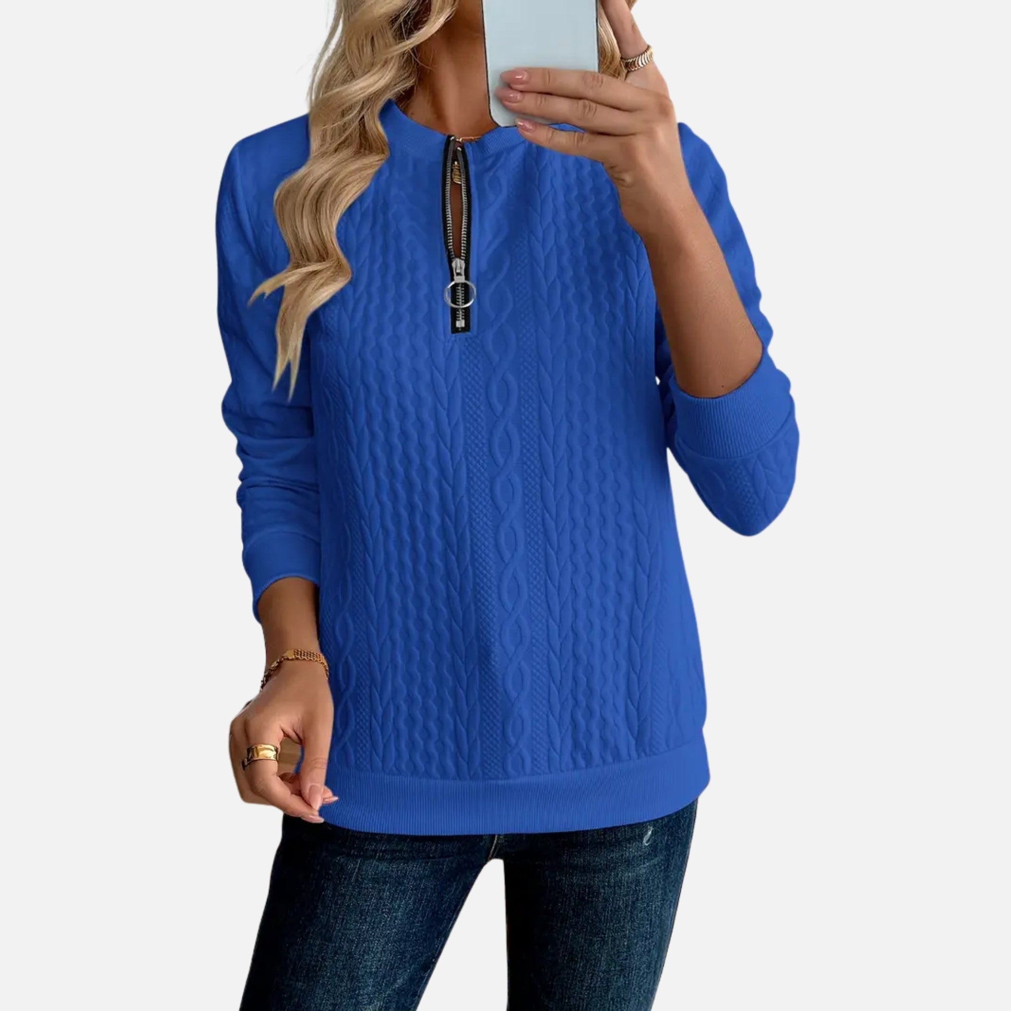 NolaKwin | Nowoczesny sweter damski z dekoltem w serek i zamkiem, stylowy i casualowy, jednokolorowy, z długimi rękawami