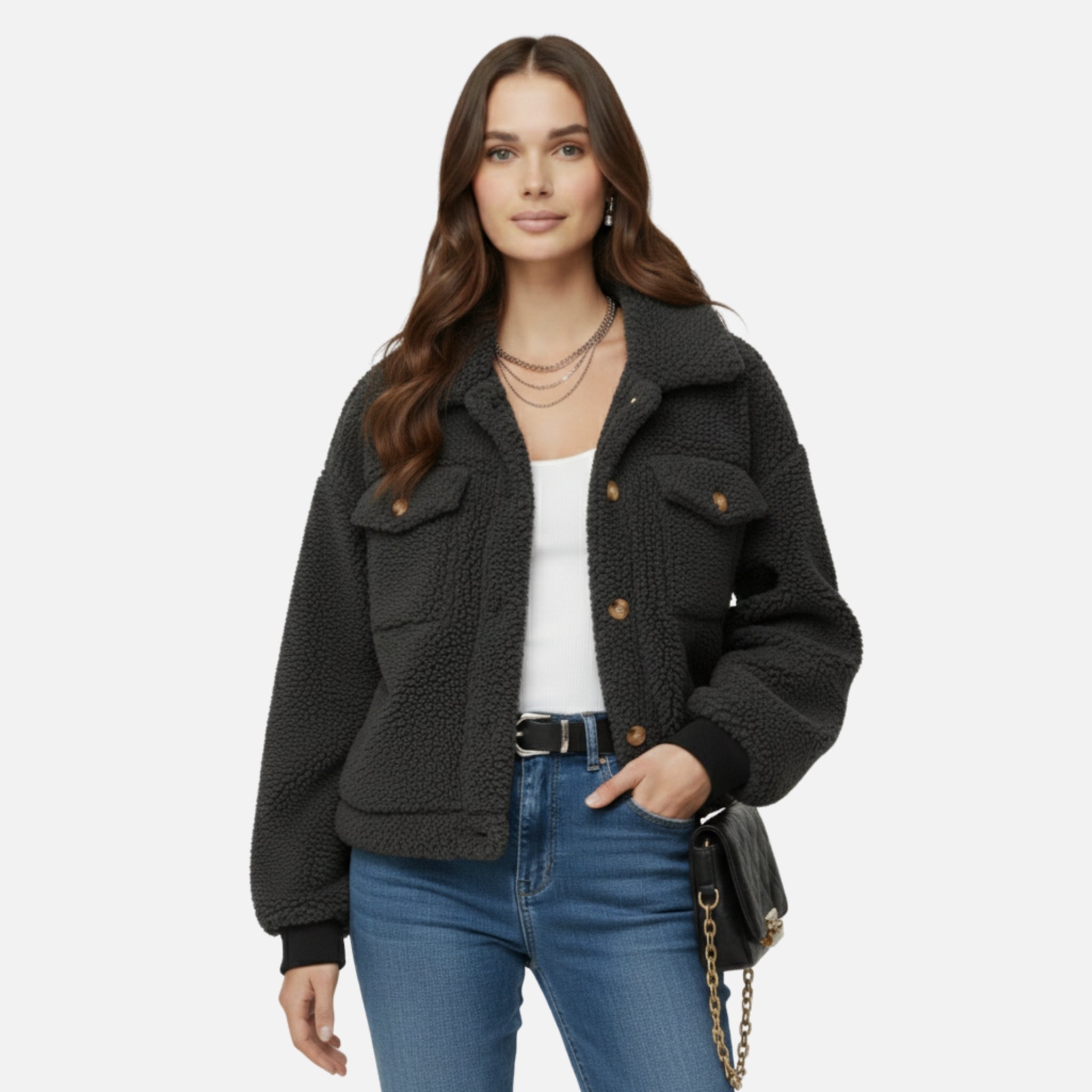 NolaKwin | Kobiecy płaszcz na jesień i zimę w jednolitym kolorze z odwróconym kołnierzem i długimi rękawami