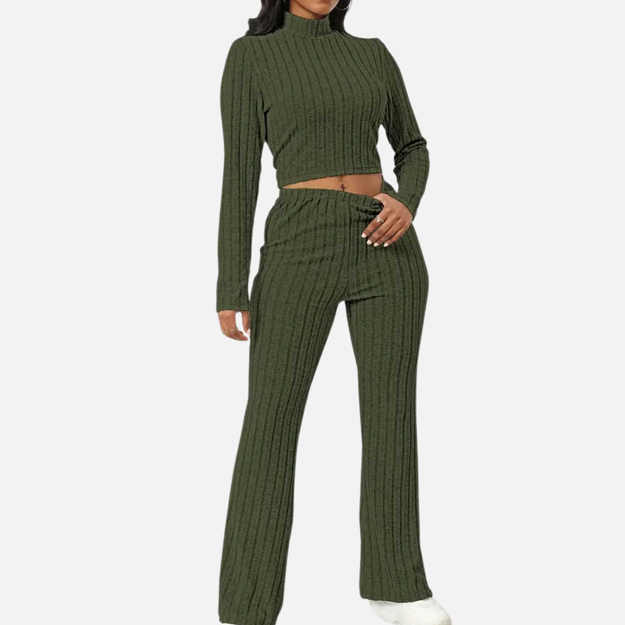 NolaKwin | Przytulny zestaw na jesień-zimę z długim rękawem, szerokimi nogawkami i wysokim kołnierzem