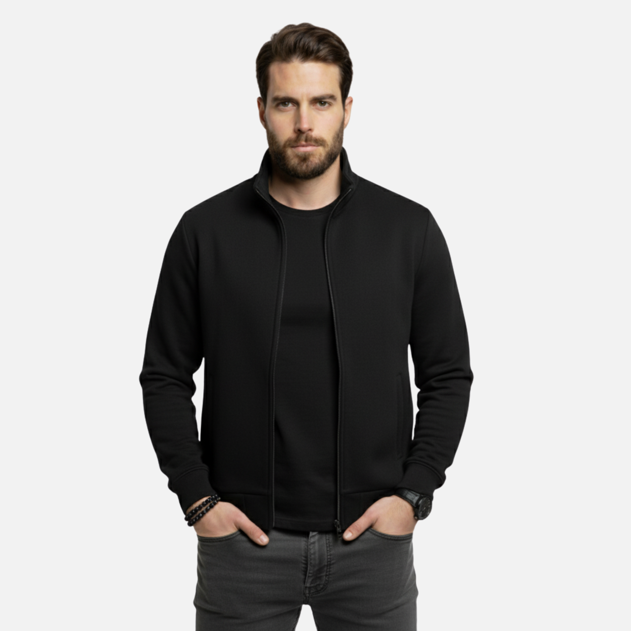 NolaKwin | Męska Jesienna Kurtka z Długim Rękawem i Zamkiem - Ciepła, Jednolita Kolorystyka