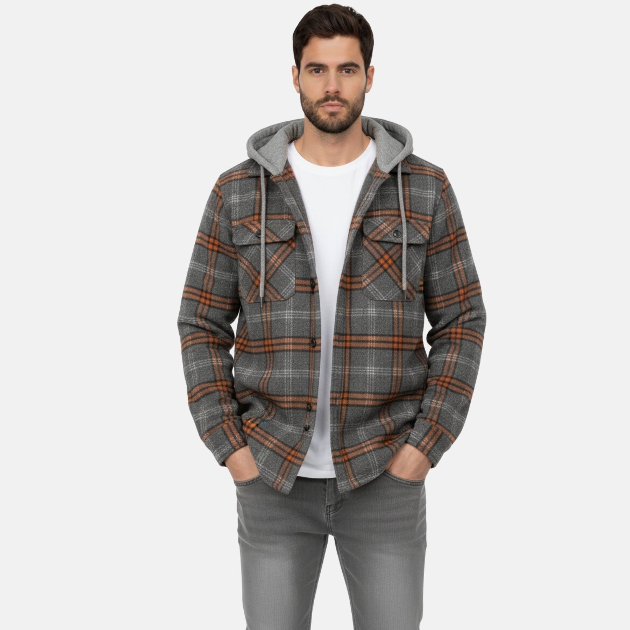 NolaKwin | Męska Koszula w Kratę z Długim Rękawem, Jesienny Trend, Kardigan z Kapturem, Styl Casual