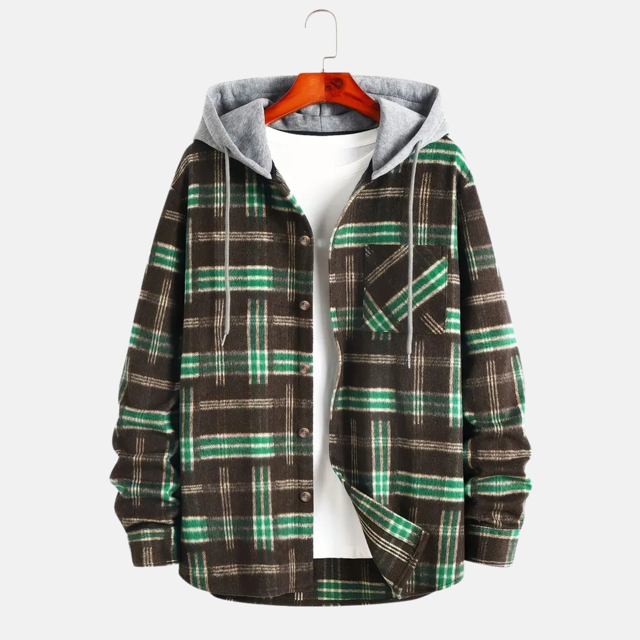 NolaKwin | Męska Koszula w Kratę z Długim Rękawem, Jesienny Trend, Kardigan z Kapturem, Styl Casual