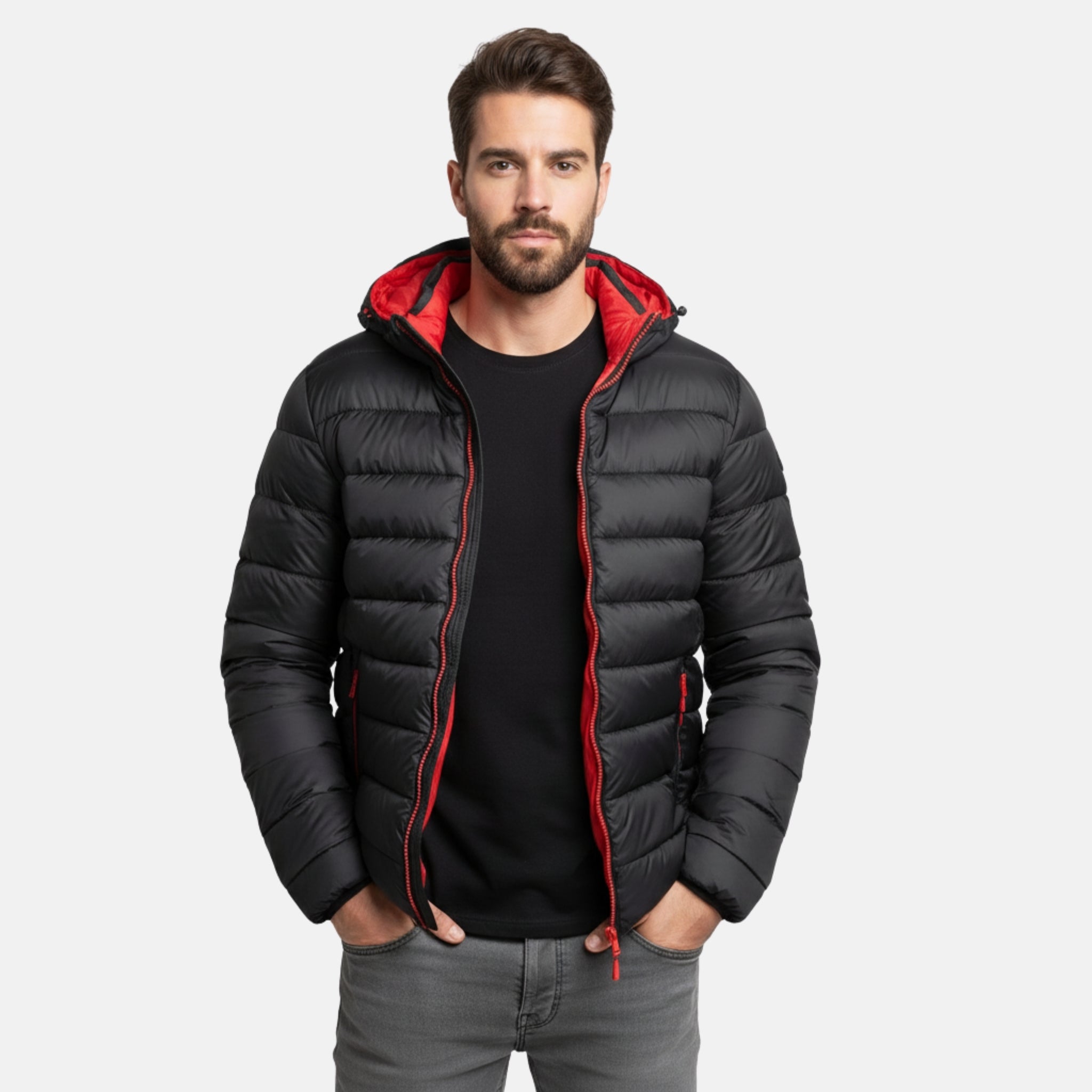 NolaKwin | Męska Kurtka Puchowa w Luźnym Kroju z Stojącym Kołnierzem i Zapięciem na Zamek