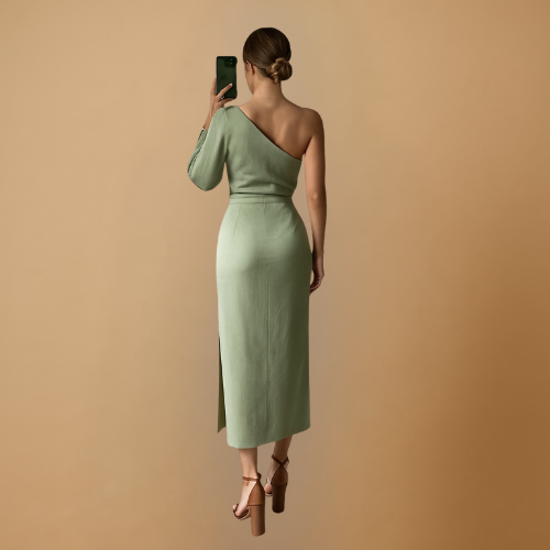 Elegancka sukienka maxi na jedno Ramię z efektownym fasonem
