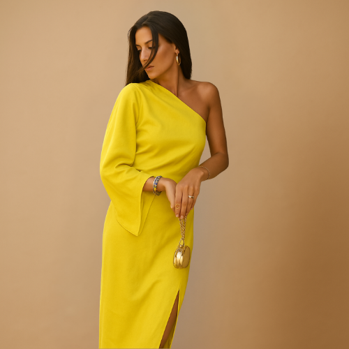 Elegancka sukienka maxi na jedno Ramię z efektownym fasonem
