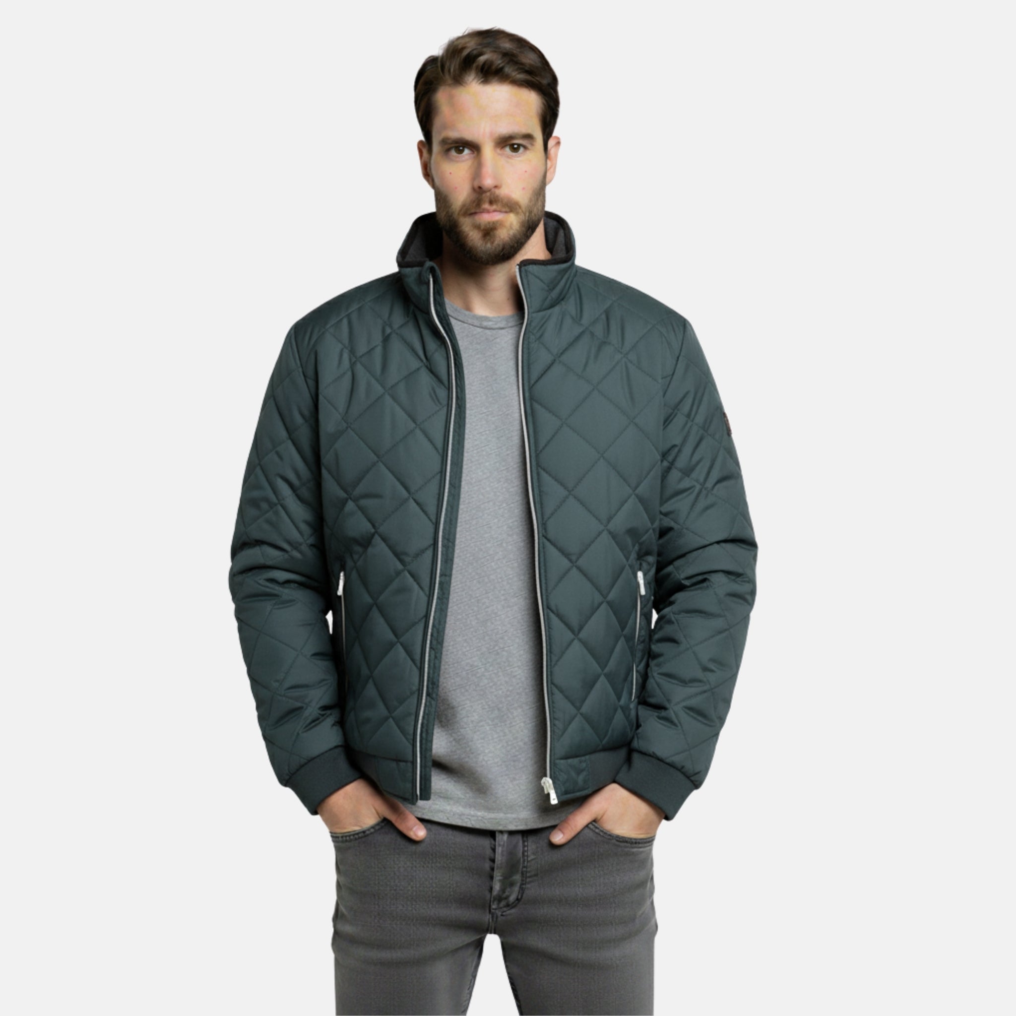 NolaKwin | Męska Bomberka na Jesień/Zimę z Diamentowym Wzorem i Fleece'ową Wyściółką