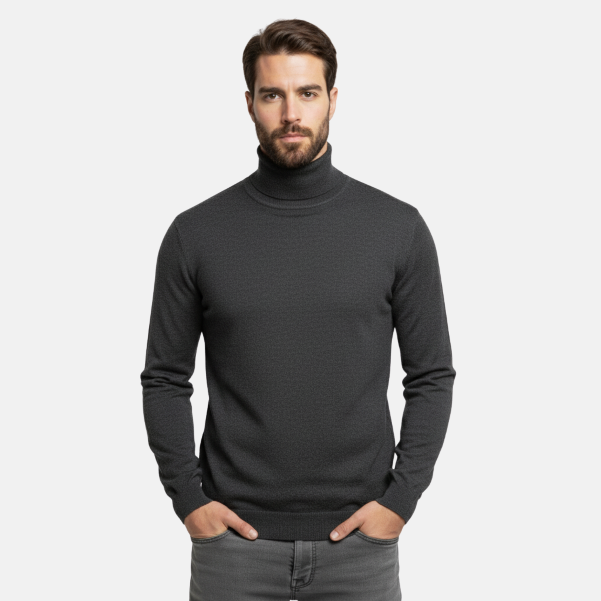 NolaKwin | Męskie T-shirty z Wysokim Kołnierzem - Gładkie, Slim Fit, Długie Rękawy