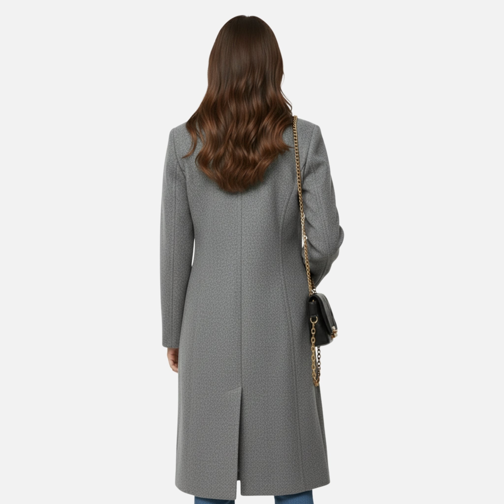 NolaKwin | Damski długi płaszcz dwurzędowy z pełnymi rękawami i klapami - elegancka kurtka na jesień/zimę z kieszeniami