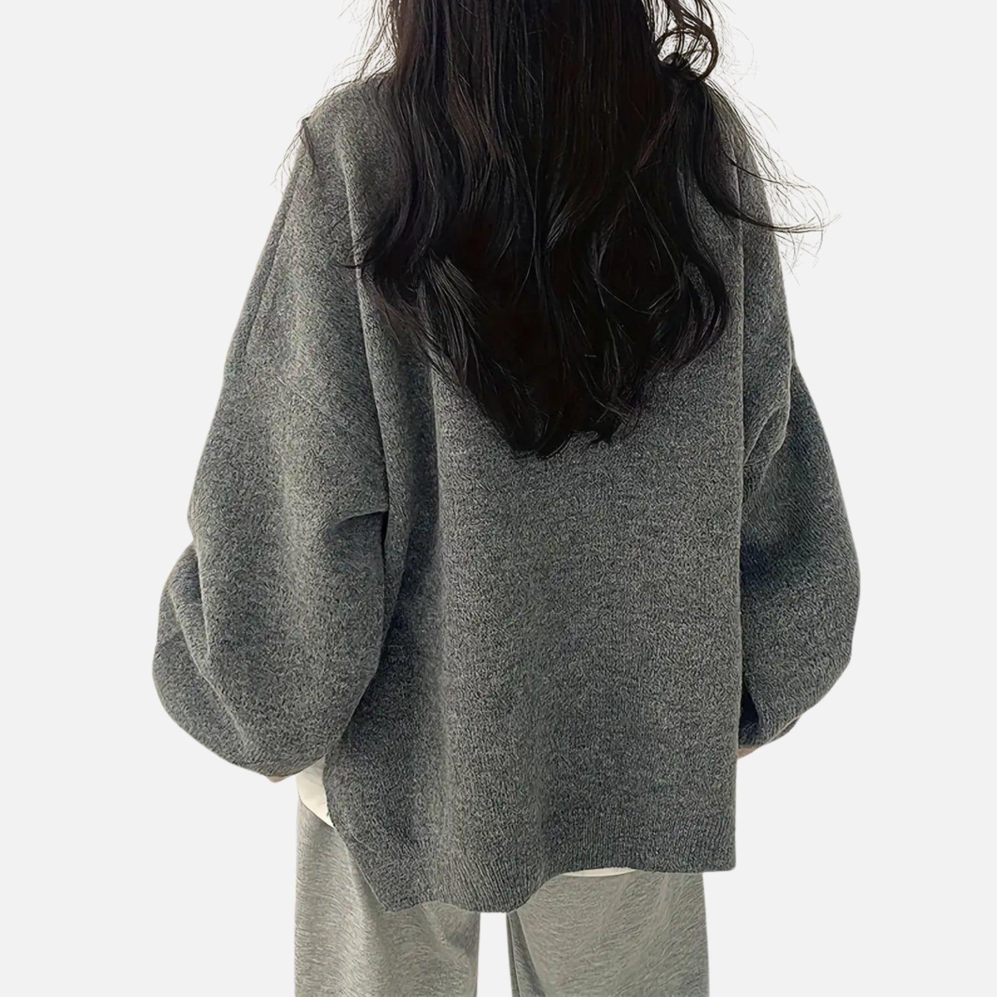 NolaKwin | Damski sweter z opadającymi ramionami, długimi rękawami i rozcięciem na dole, casualowy, okrągły dekolt